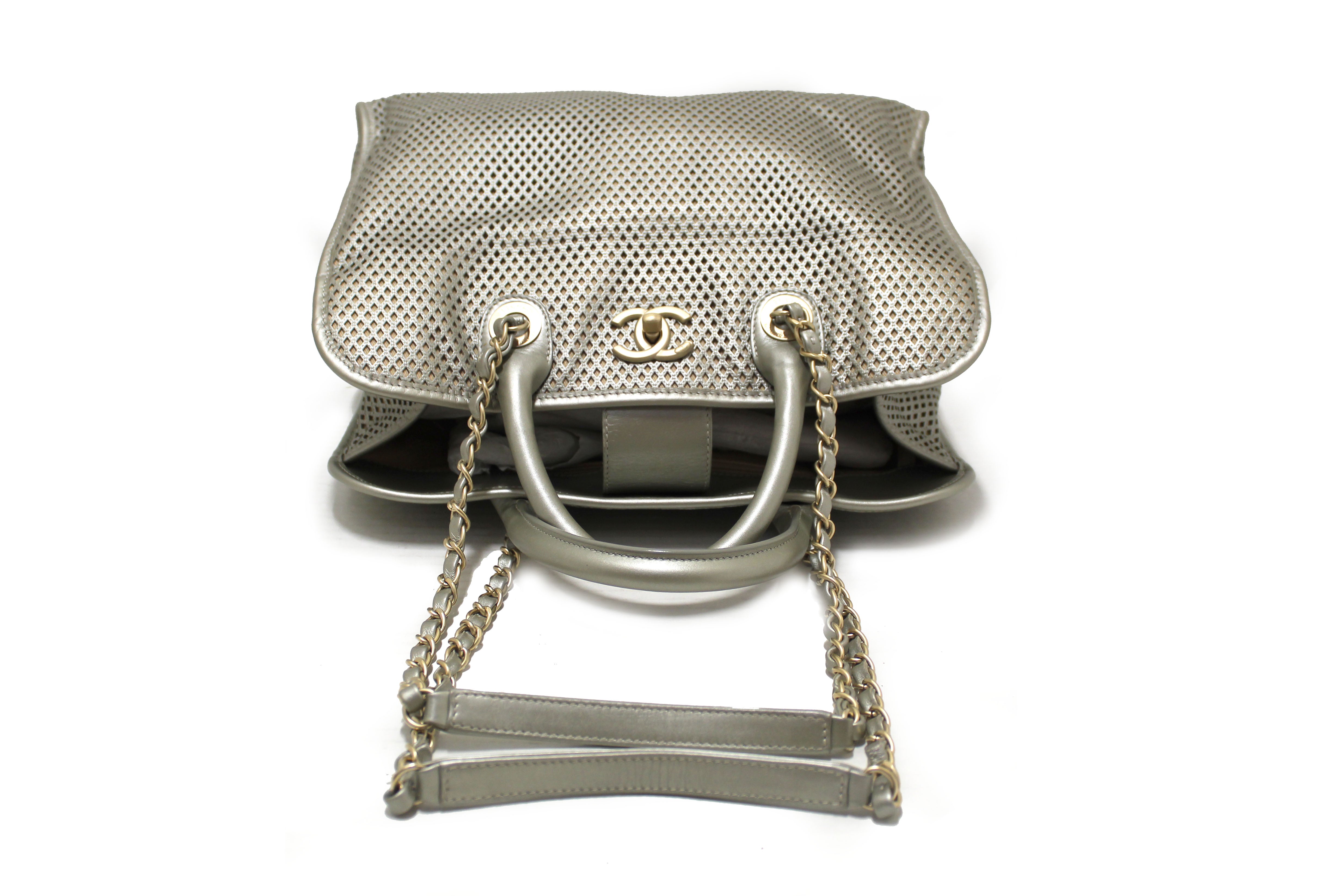 Authentic Chanel Grey Perforated Leather Up In The Air Convertible Tote