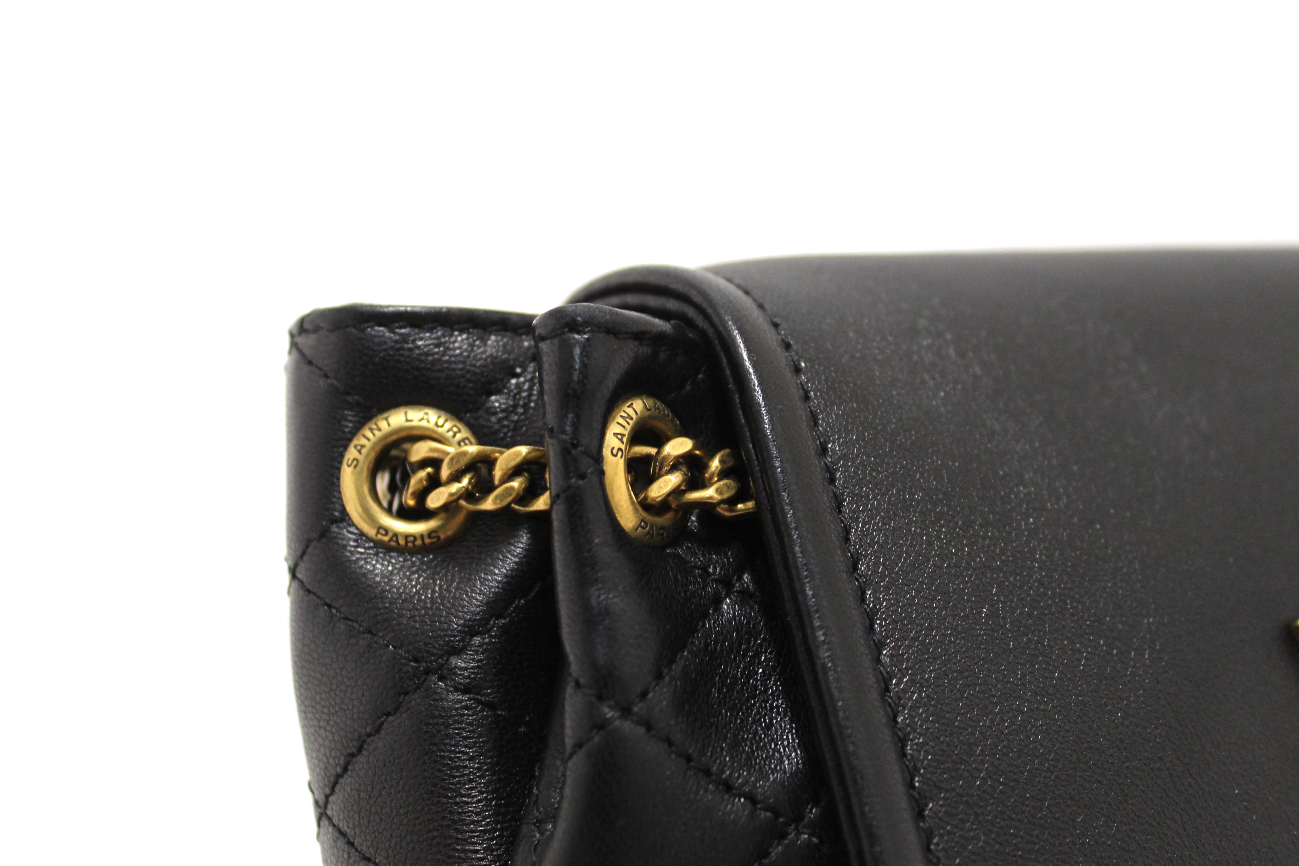 Authentic Yves Saint Laurent YSL Black Calfskin Leather Mini