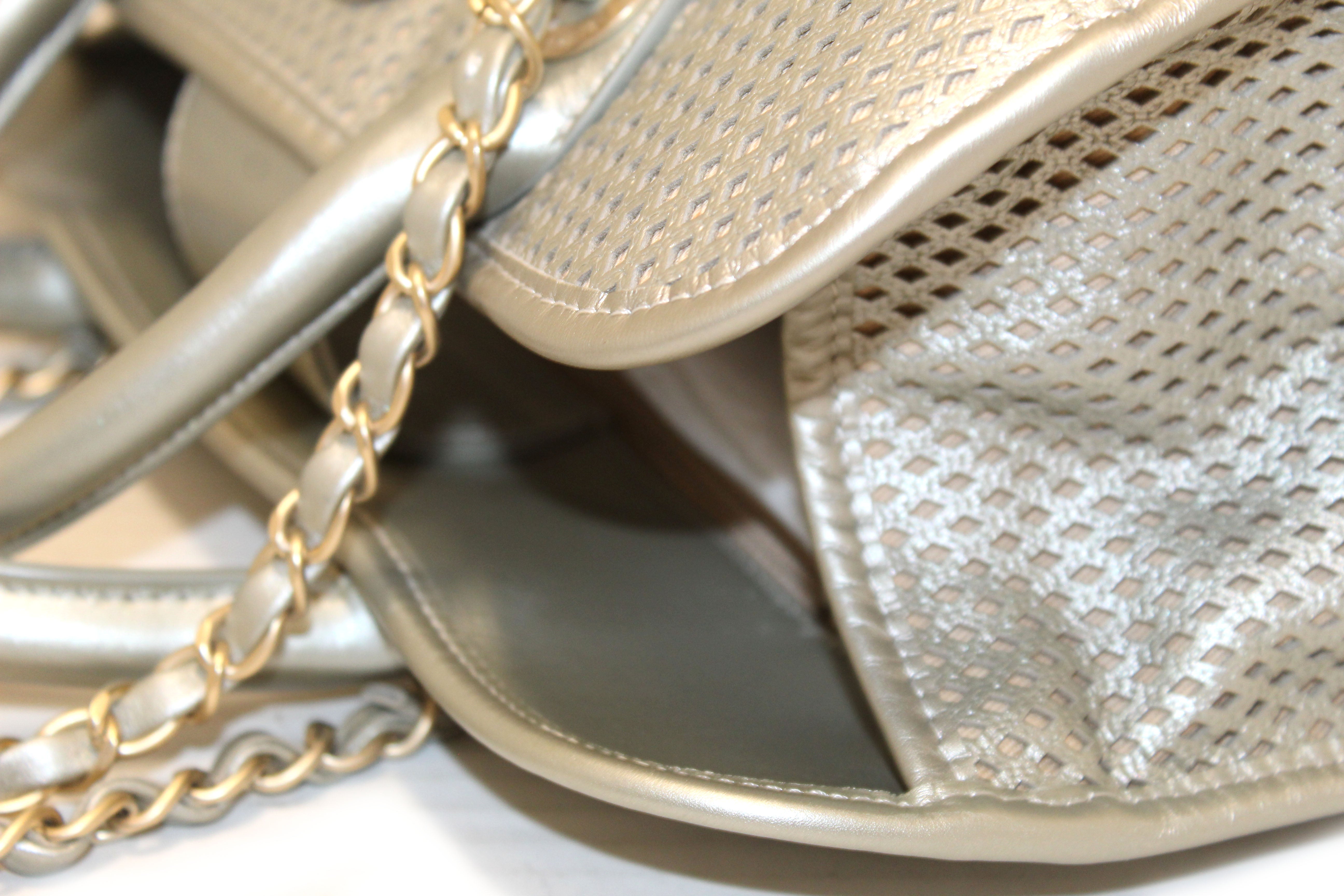 Authentic Chanel Grey Perforated Leather Up In The Air Convertible Tote