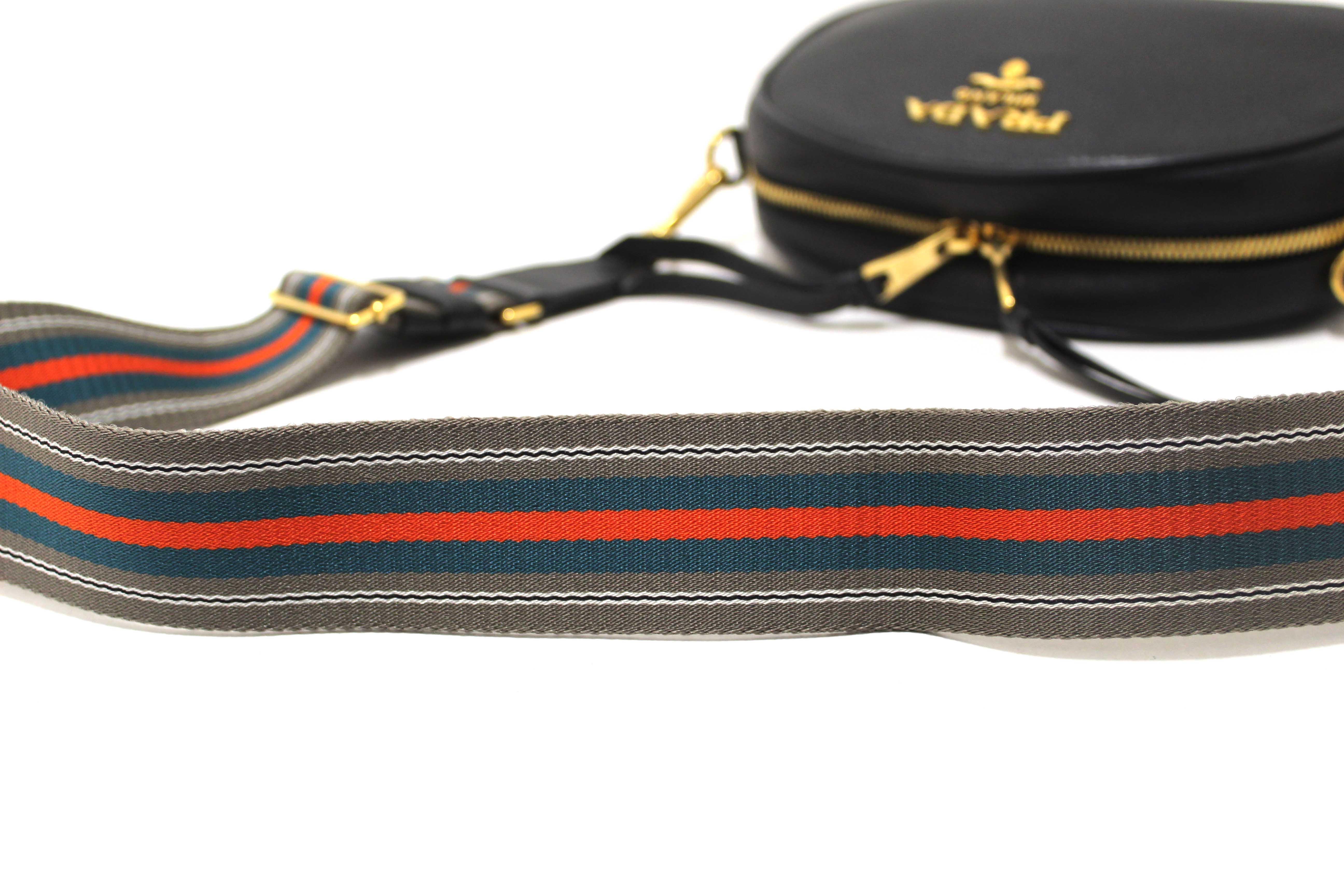 Authentic Prada Black Vitello Daino Bauletto Leather Messenger Bag