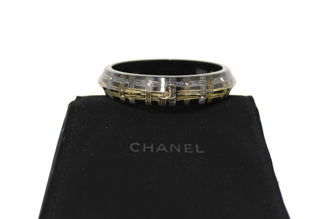 Authentic Chanel Black Resin and Crystal Bangle Bracelet