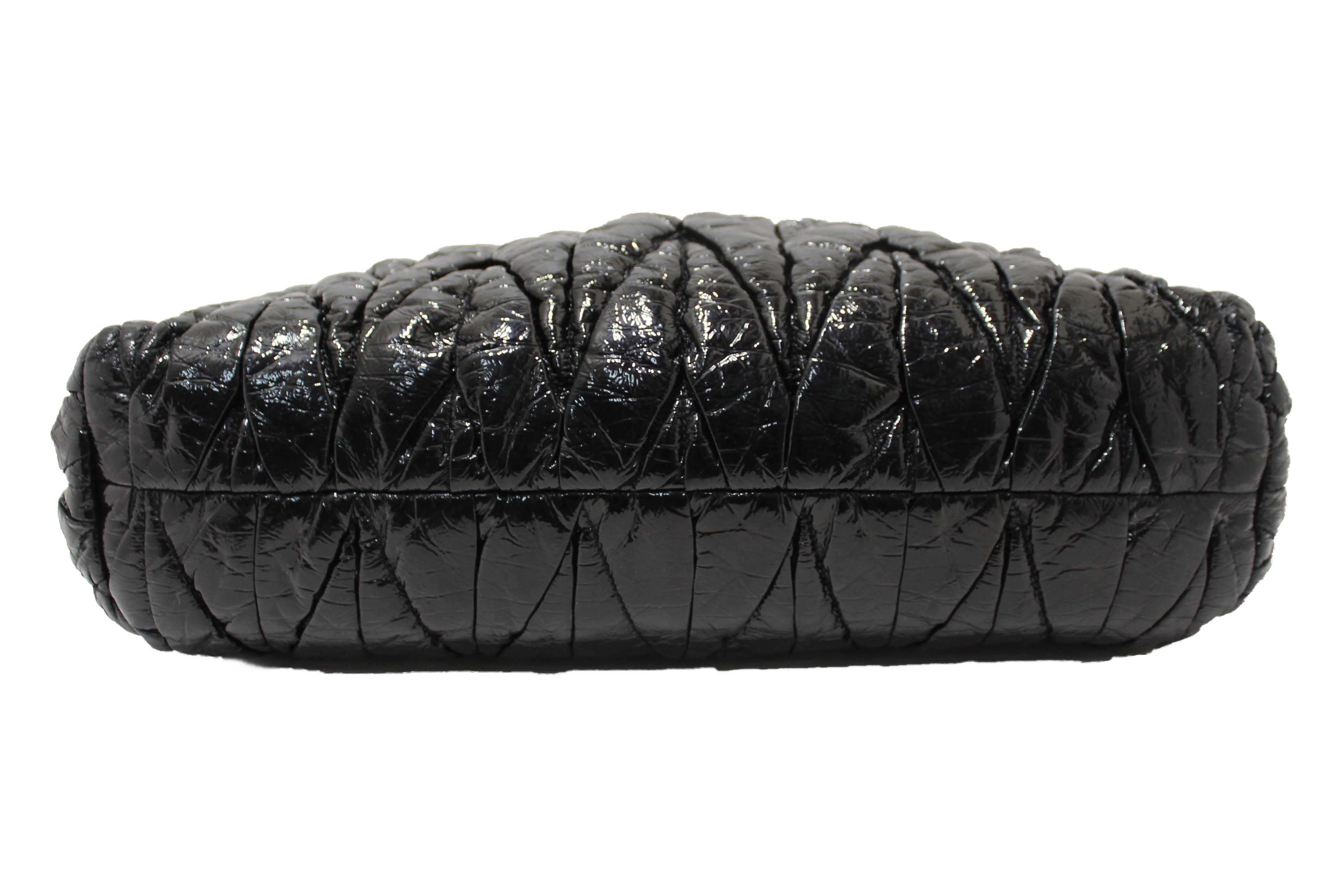 Authentic Miu Miu Black Matelasse Distressed Leather Large Tote