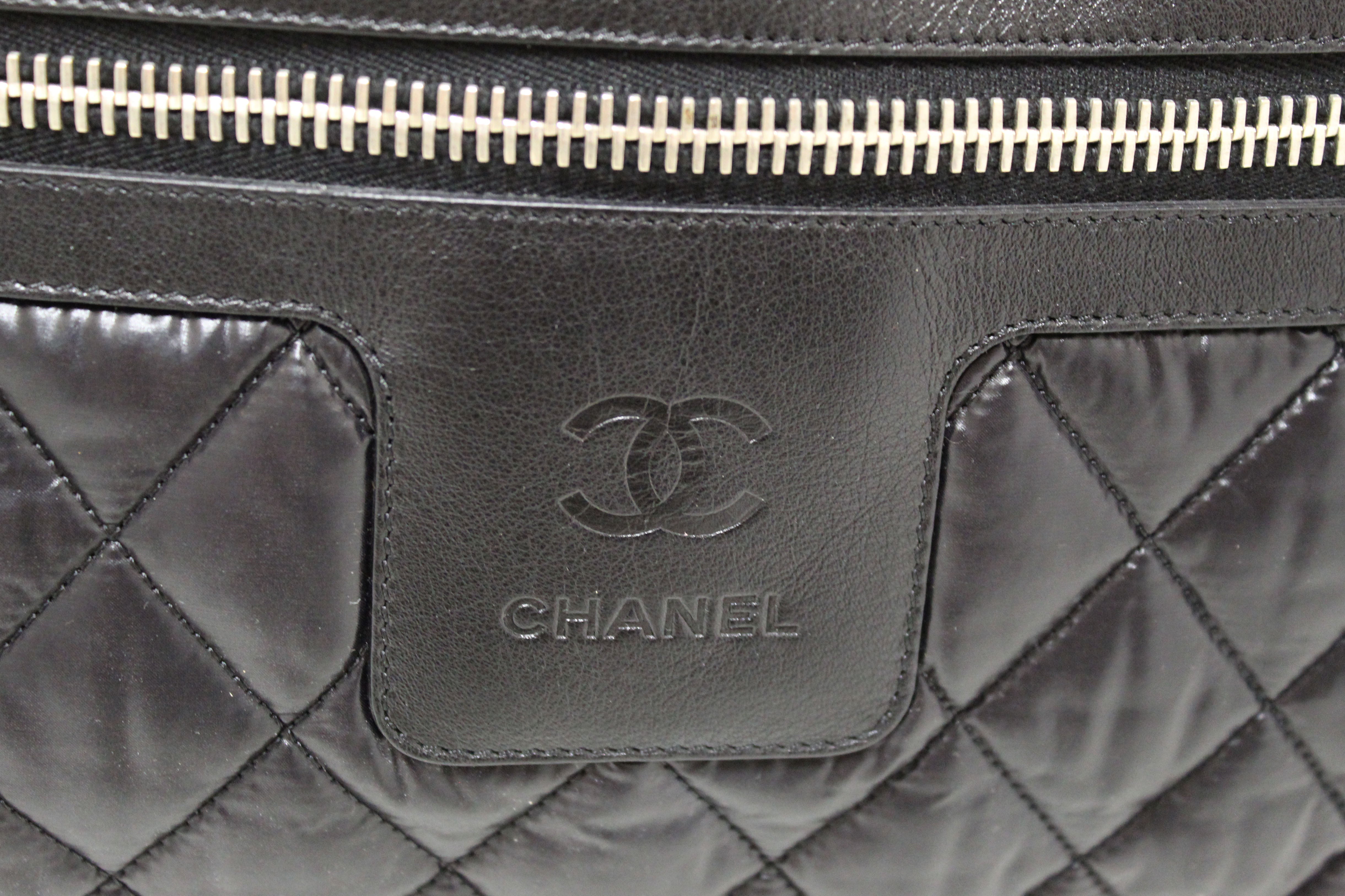 Authentic CHANEL Coco Cocoon Tote Bag Nylon Quilted Padded Gray