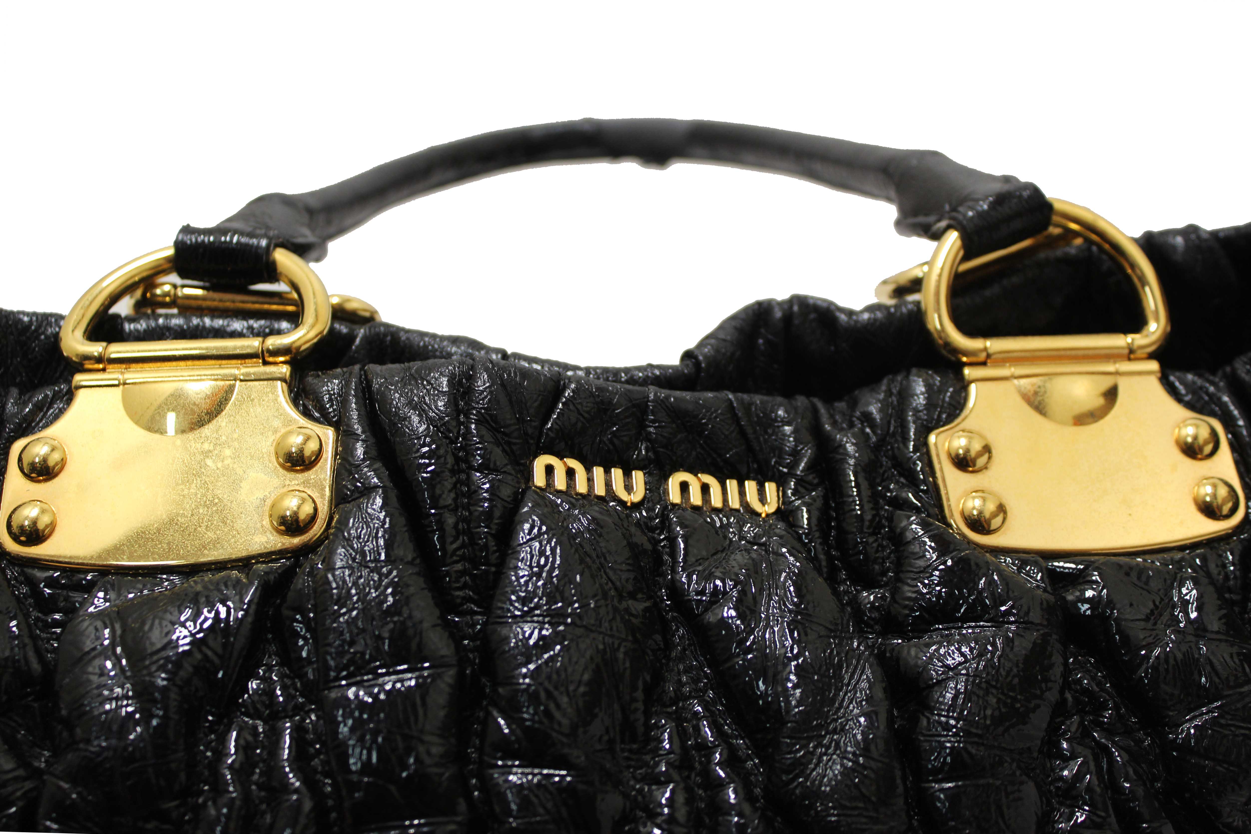 Authentic Miu Miu Black Matelasse Distressed Leather Large Tote