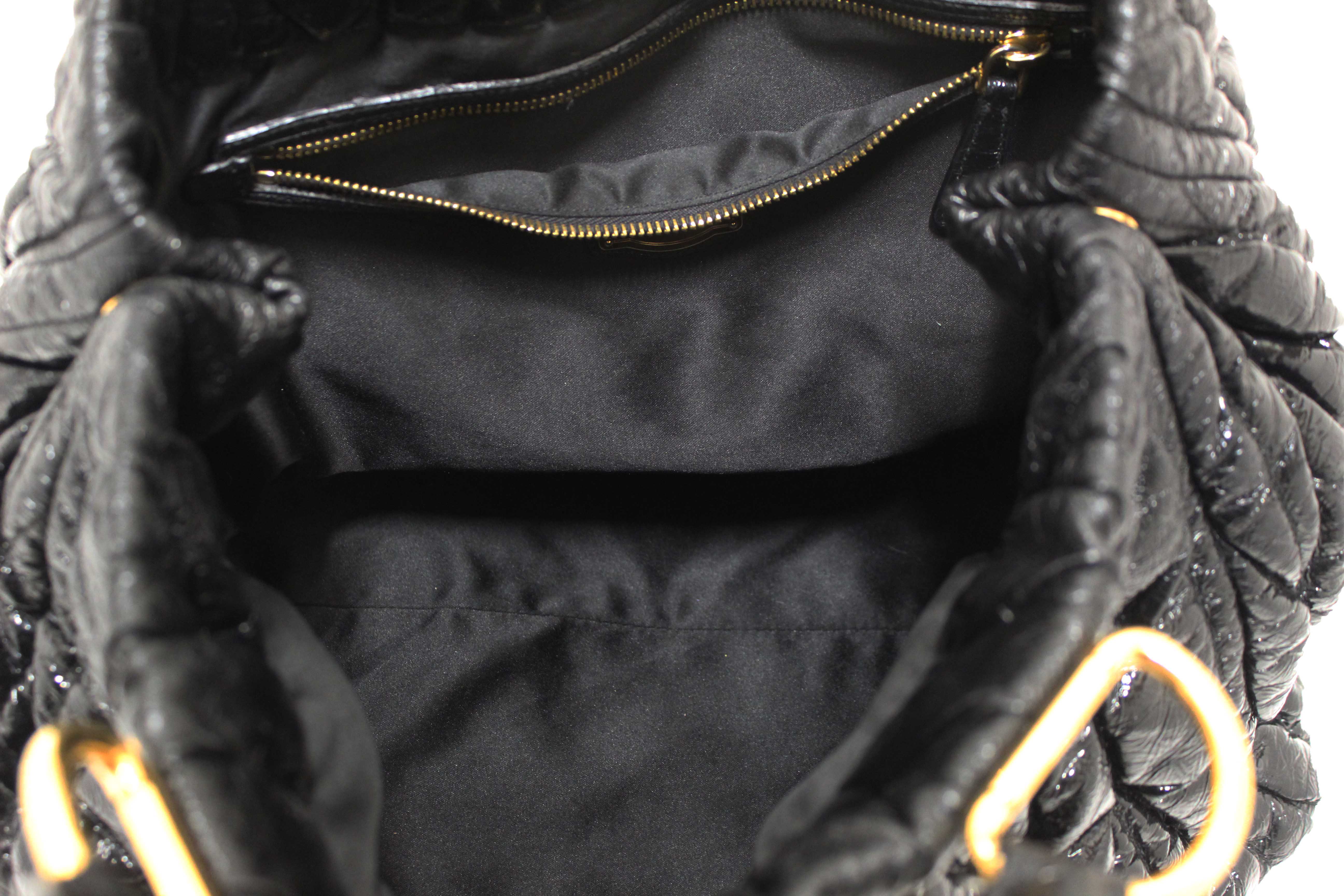 Authentic Miu Miu Black Matelasse Distressed Leather Large Tote