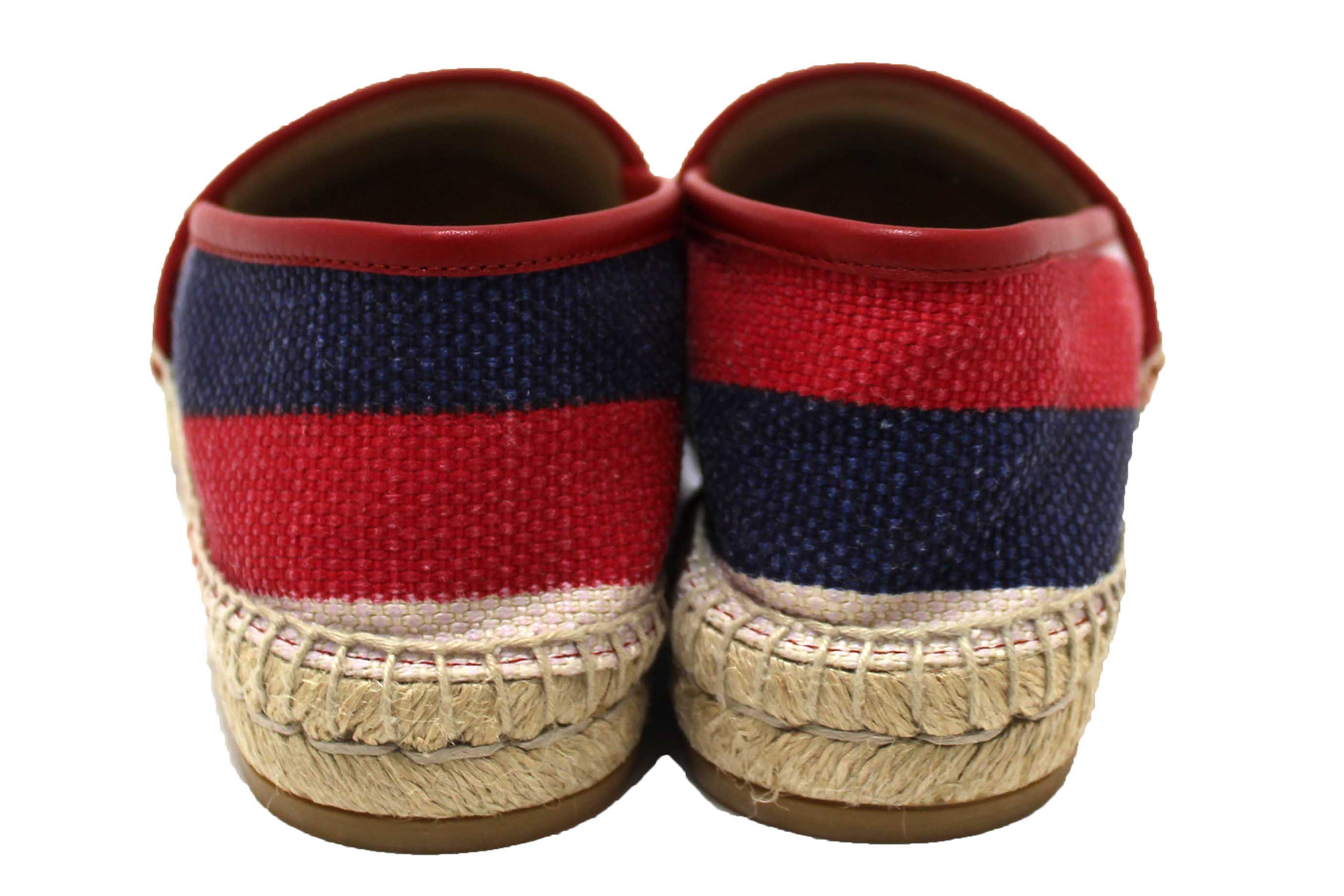 Authentic NEW Gucci Fabric Striped Red White Blue Espadrille Sandal Size 37.5
