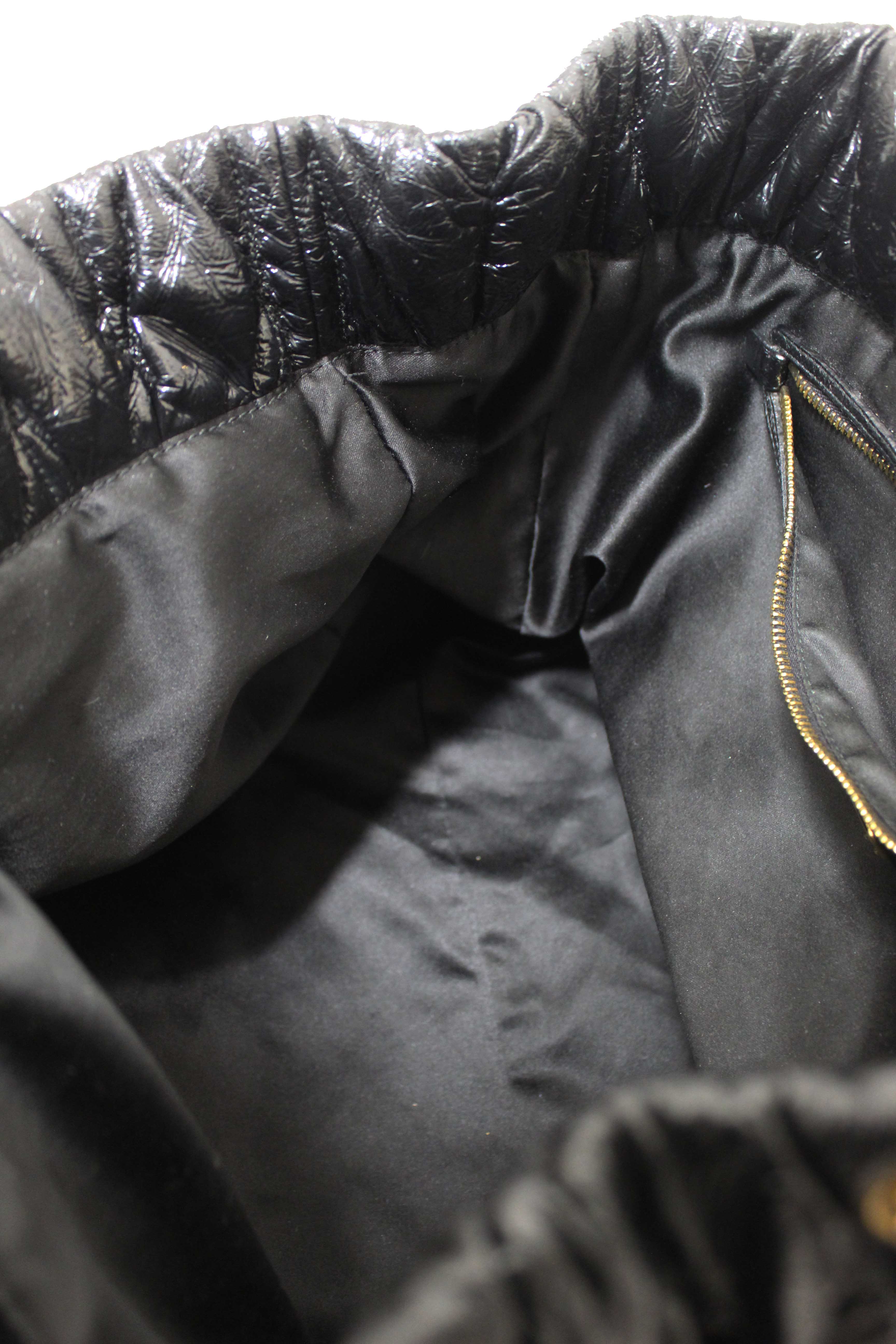 Authentic Miu Miu Black Matelasse Distressed Leather Large Tote