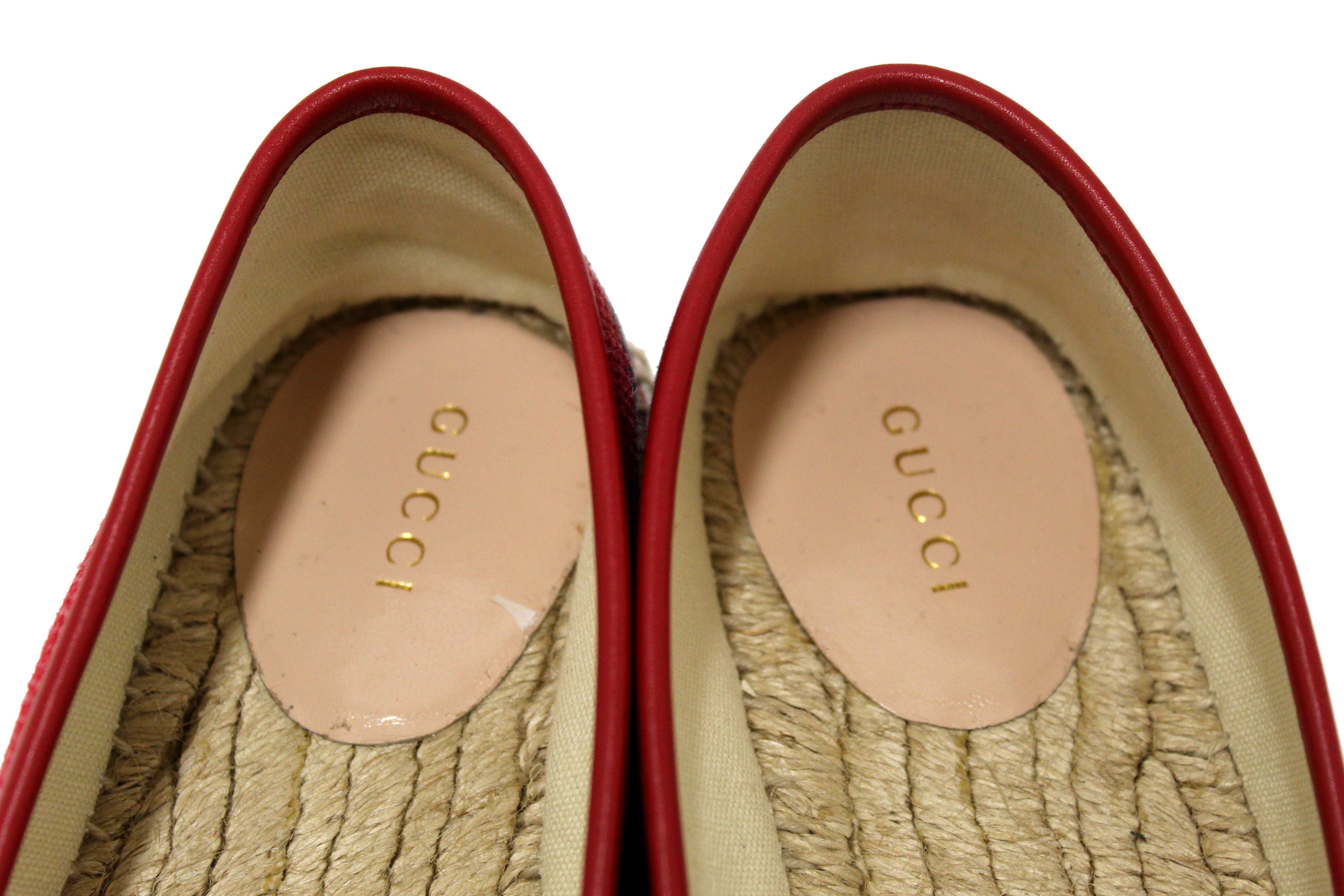 Authentic NEW Gucci Fabric Striped Red White Blue Espadrille Sandal Size 37.5