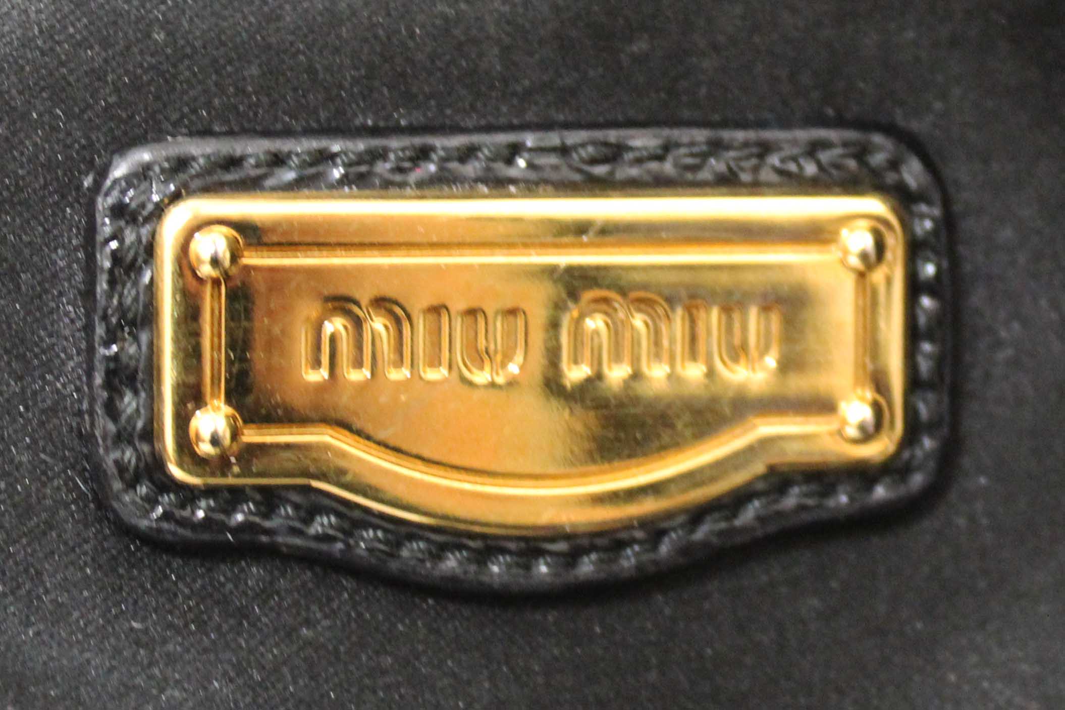 Authentic Miu Miu Black Matelasse Distressed Leather Large Tote