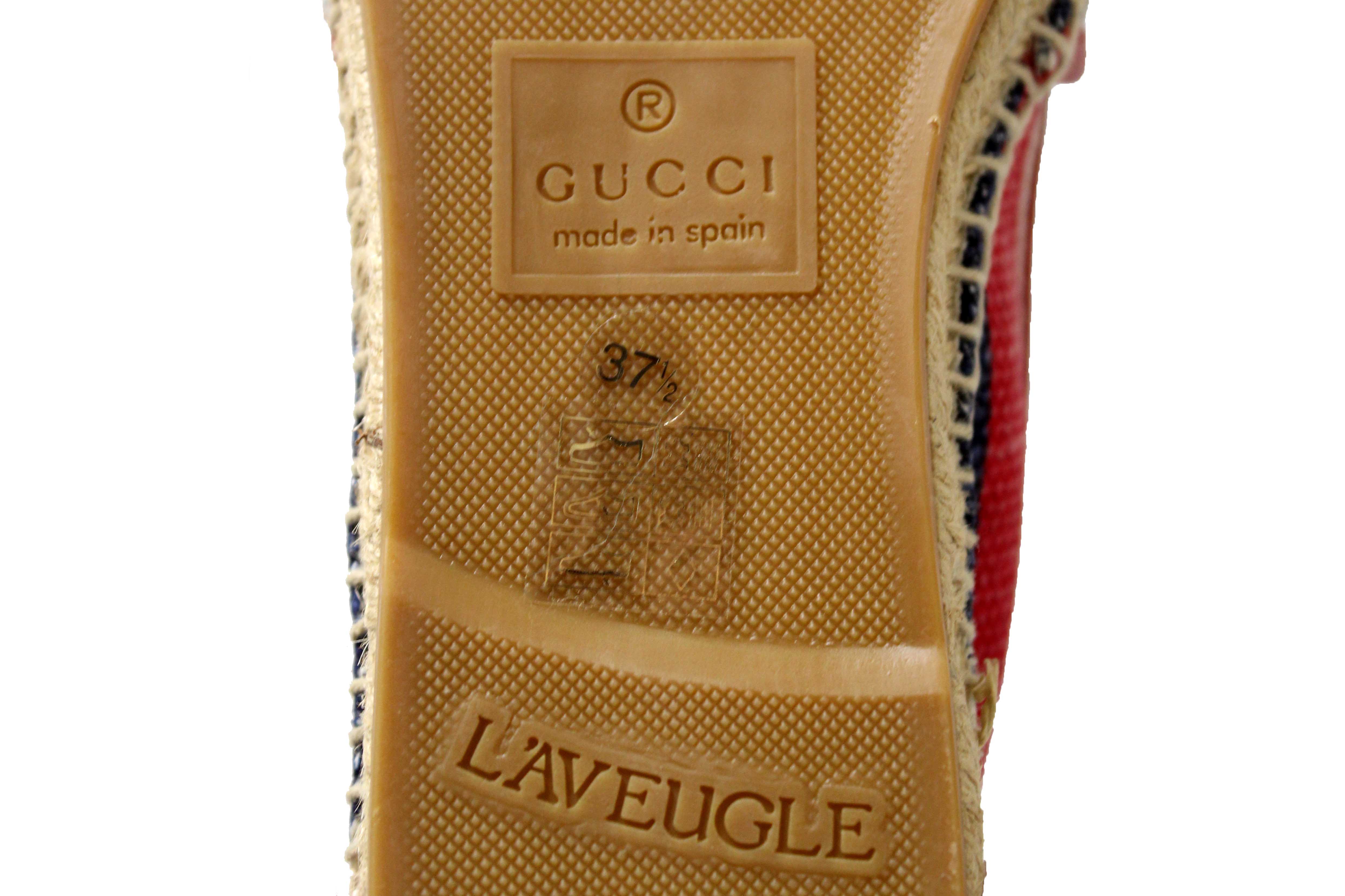 Authentic NEW Gucci Fabric Striped Red White Blue Espadrille Sandal Size 37.5
