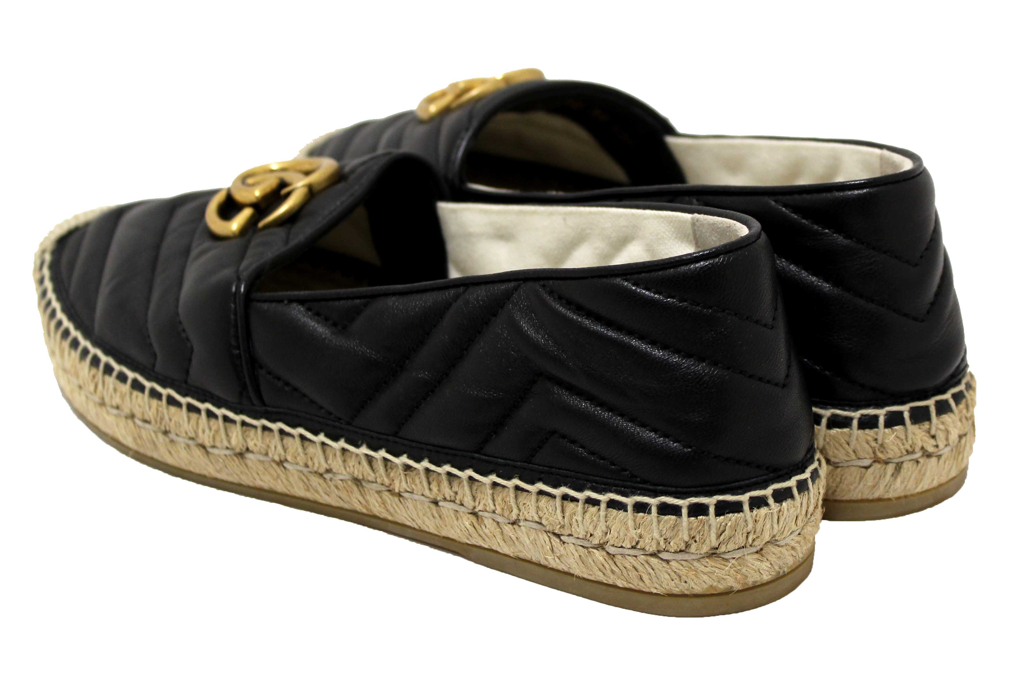 Authentic NEW Gucci Black Quilted Soft Leather Espadrille Sandal Size 38