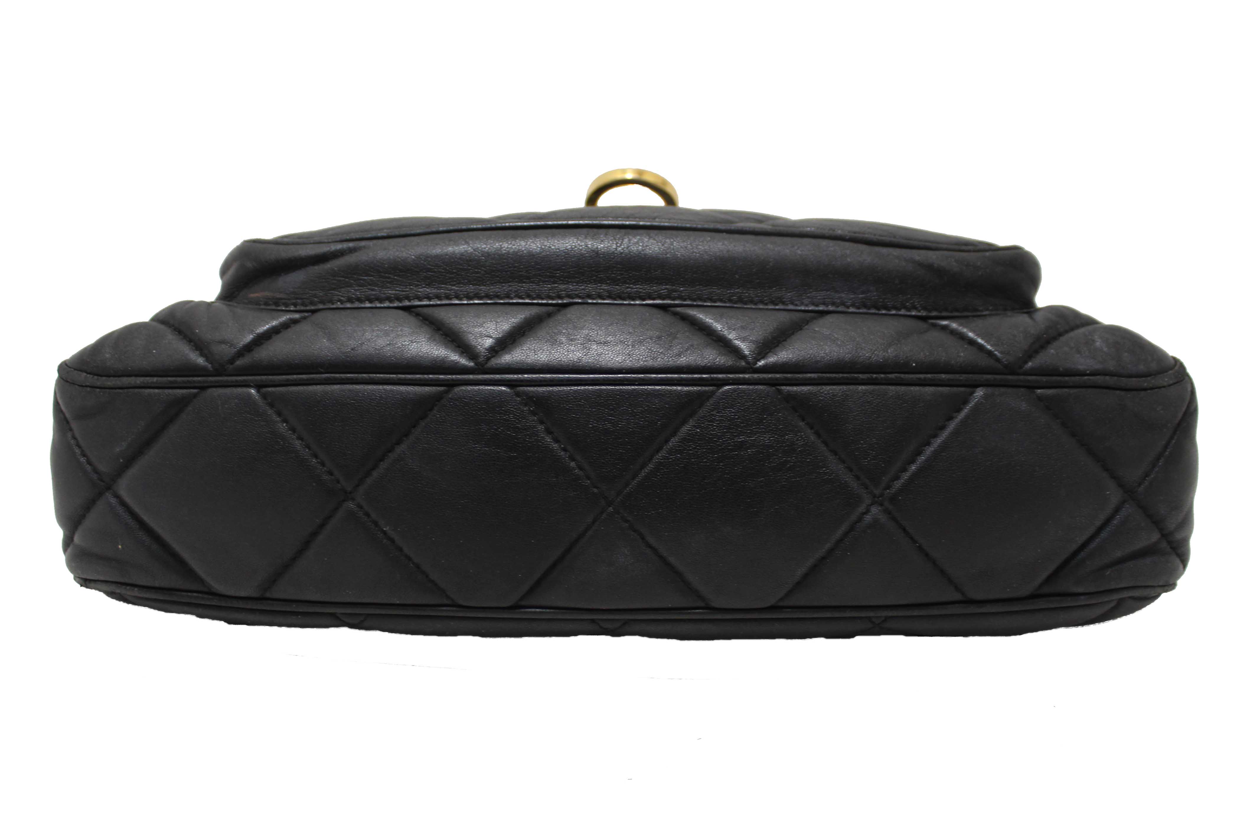 Authentic Salvatore Ferragamo Black Gancini Quilted Leather Flap Shoulder Bag