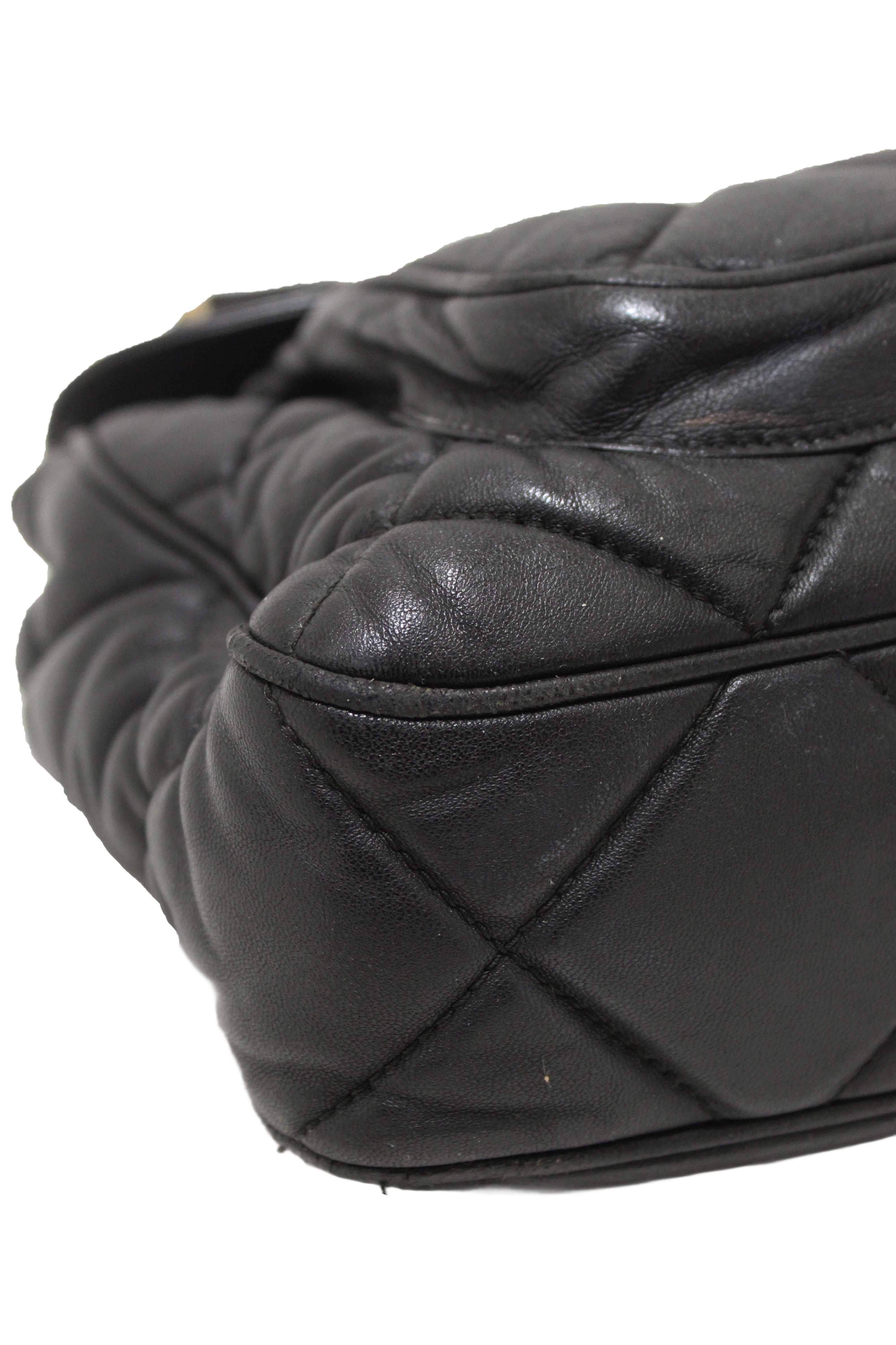 Authentic Salvatore Ferragamo Black Gancini Quilted Leather Flap Shoulder Bag