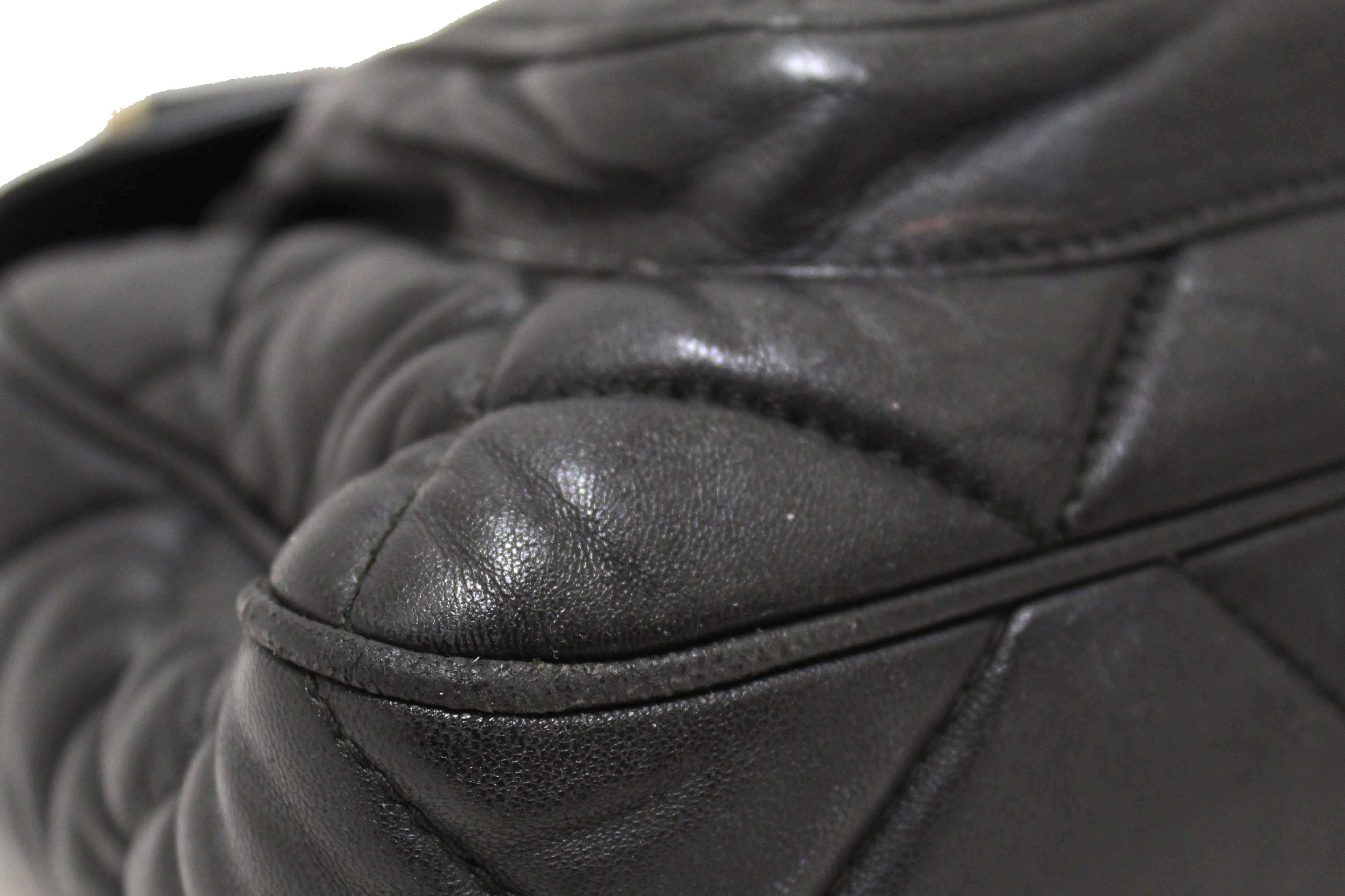 Authentic Salvatore Ferragamo Black Gancini Quilted Leather Flap Shoulder Bag