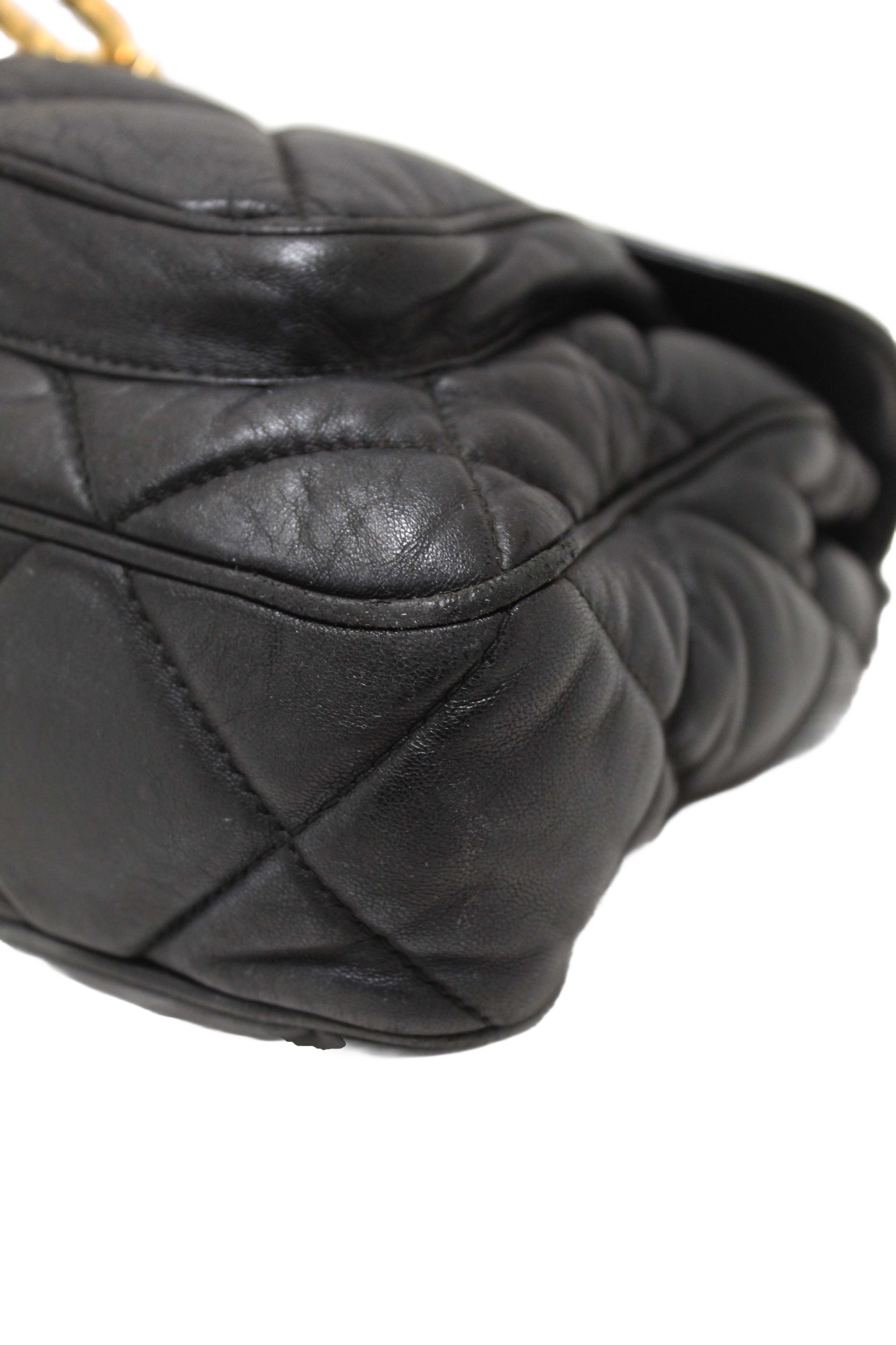 Authentic Salvatore Ferragamo Black Gancini Quilted Leather Flap Shoulder Bag