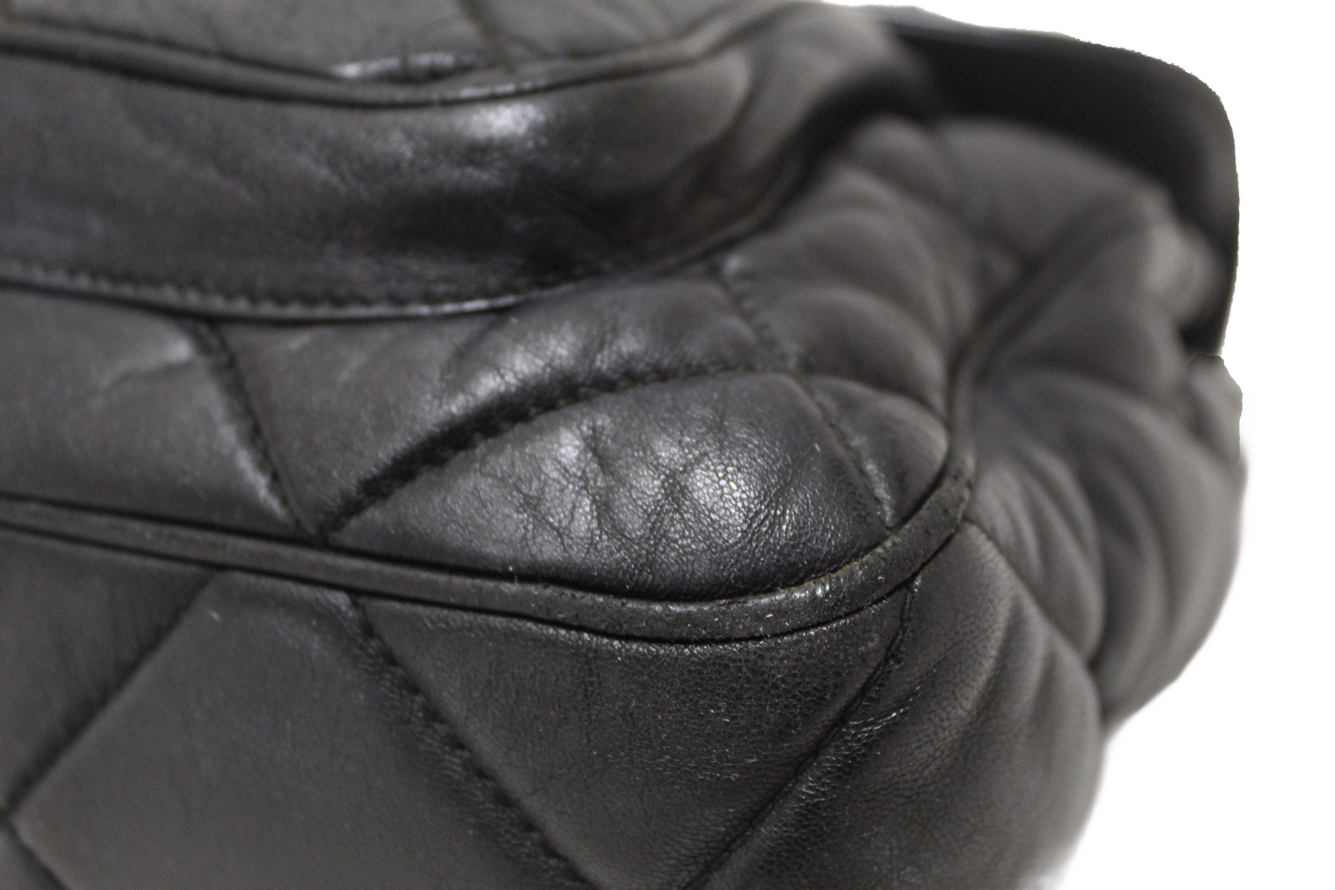 Authentic Salvatore Ferragamo Black Gancini Quilted Leather Flap Shoulder Bag