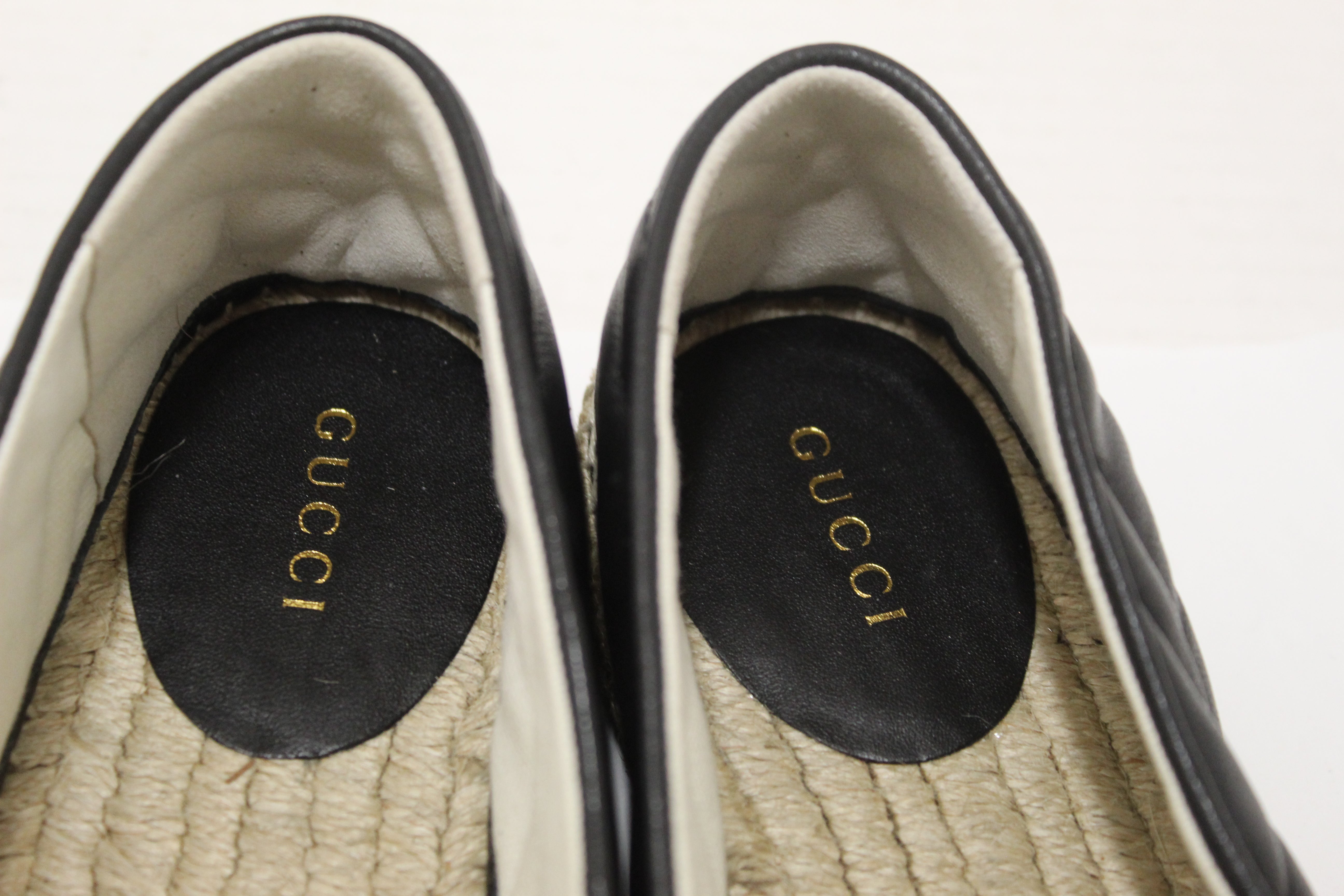 Authentic NEW Gucci Black Quilted Soft Leather Espadrille Sandal Size 38