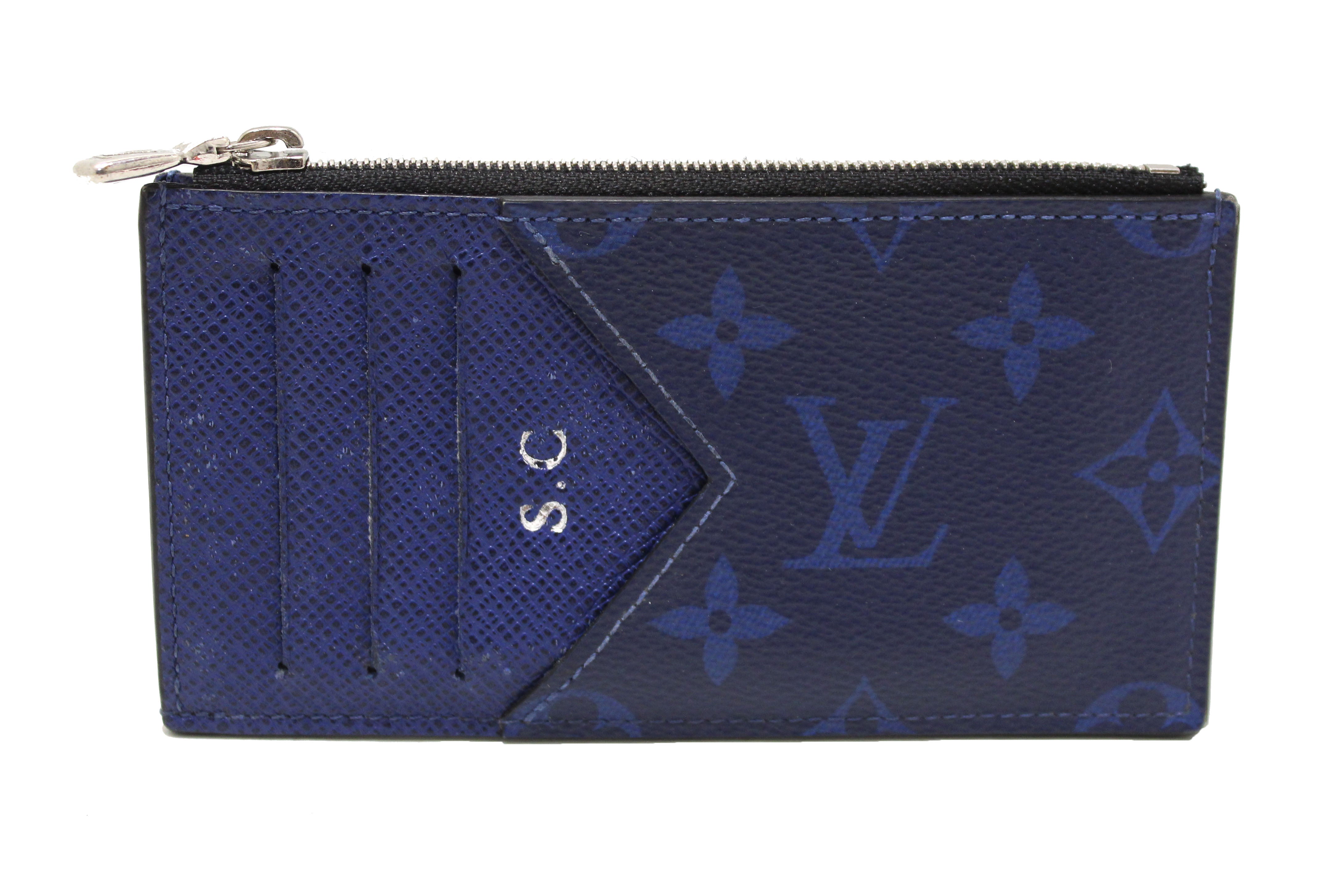 Authentic Louis Vuitton Blue Monogram Canvas/Taiga Leather Coin
