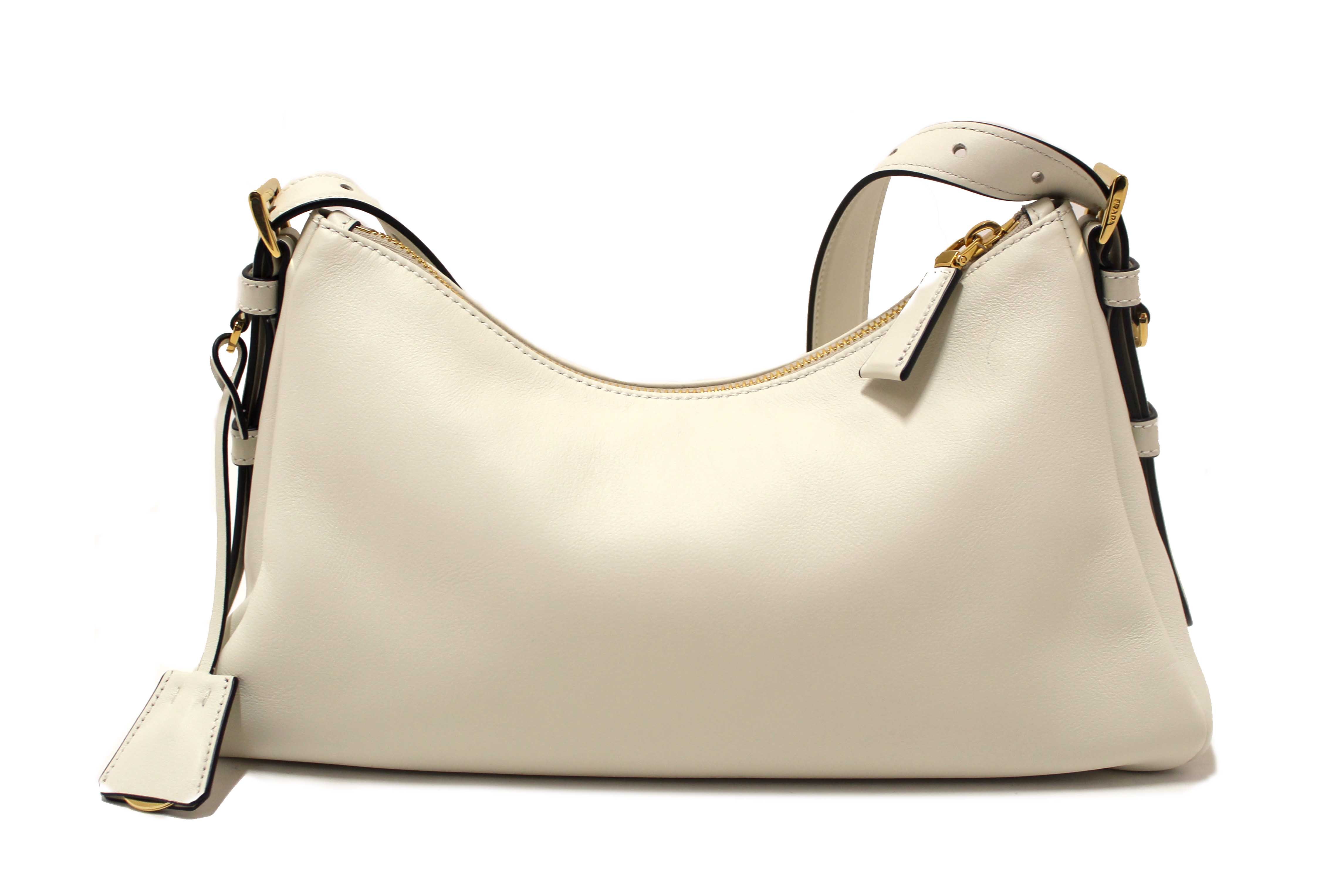 Authentic Prada White Calfskin Leather Aimée Medium Shoulder Bag