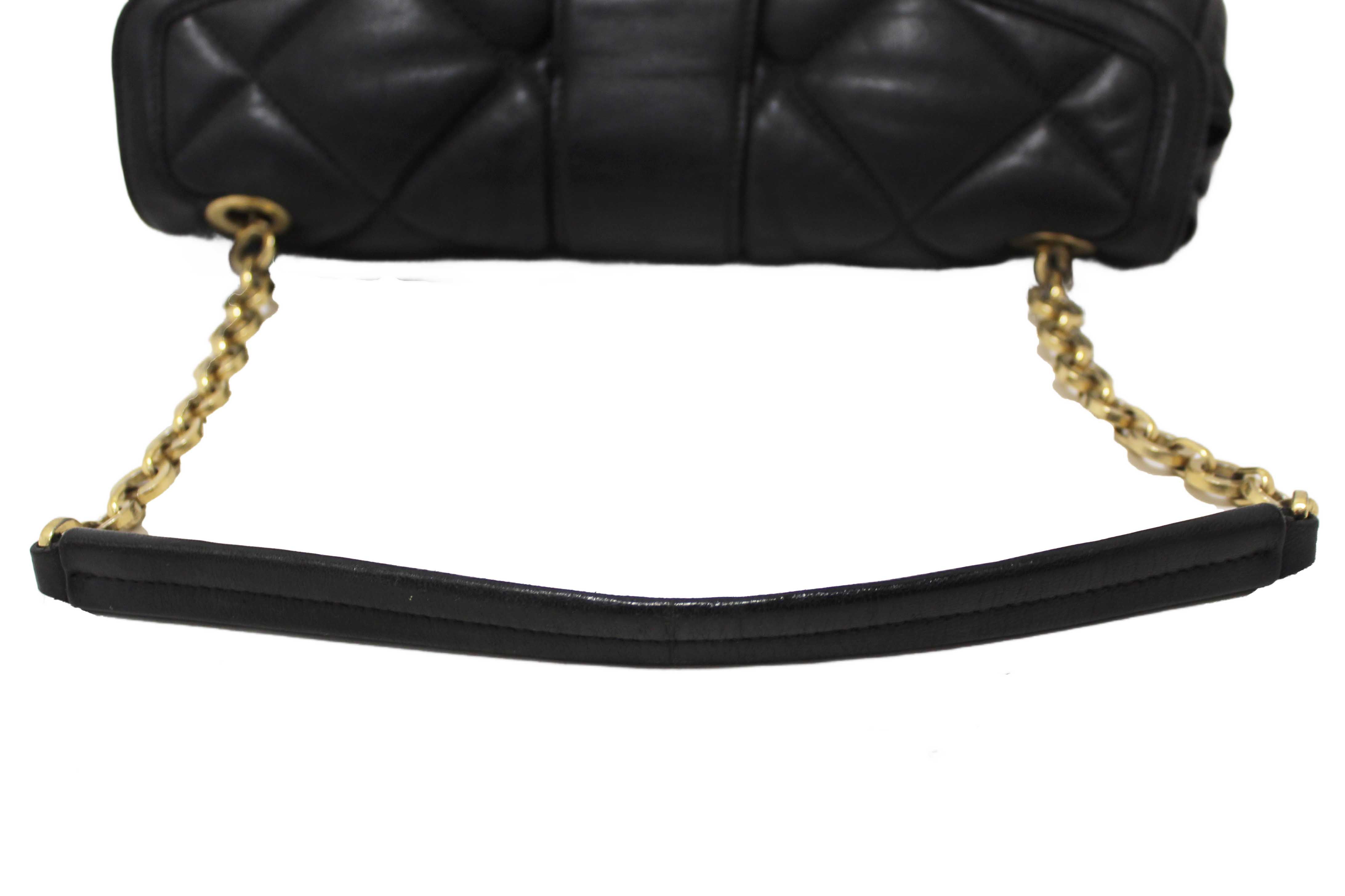 Authentic Salvatore Ferragamo Black Gancini Quilted Leather Flap Shoulder Bag