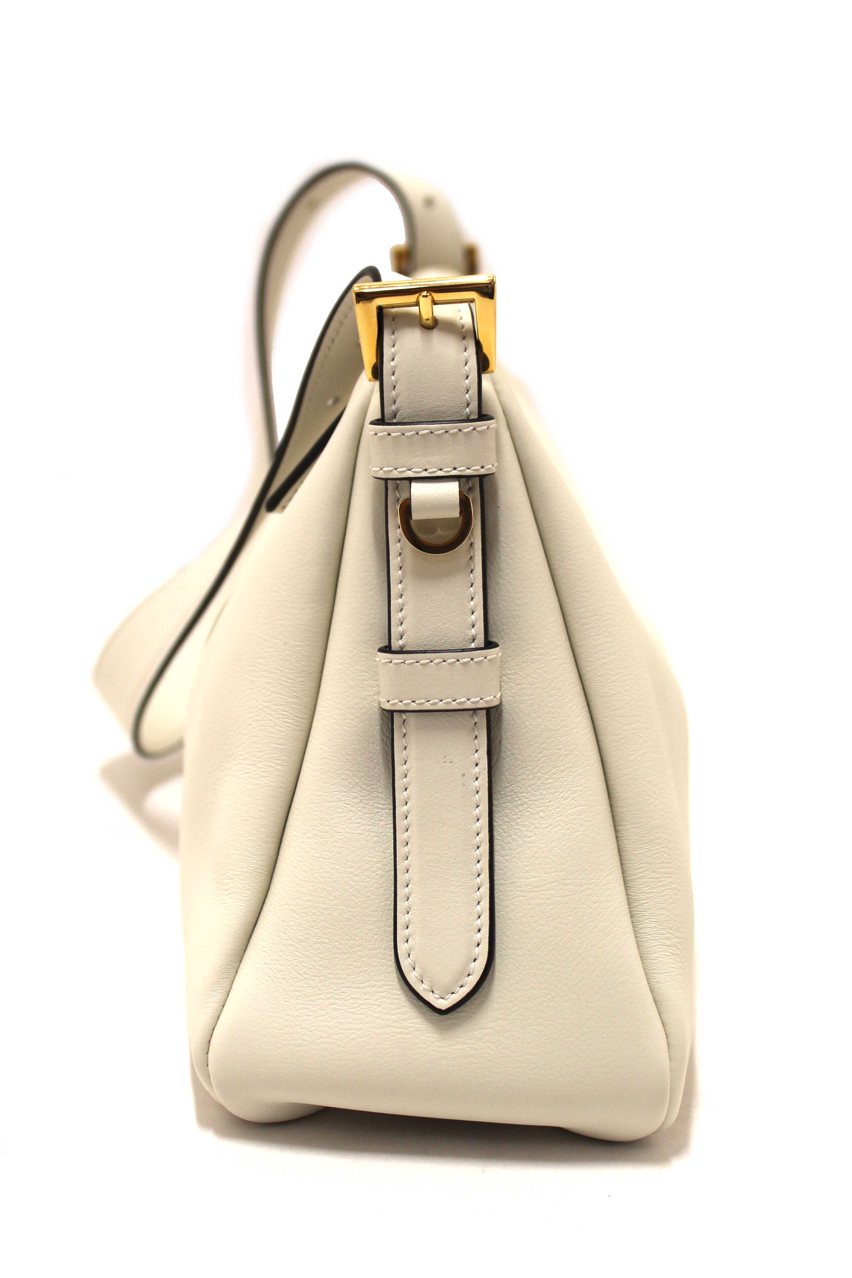 Authentic Prada White Calfskin Leather Aimée Medium Shoulder Bag