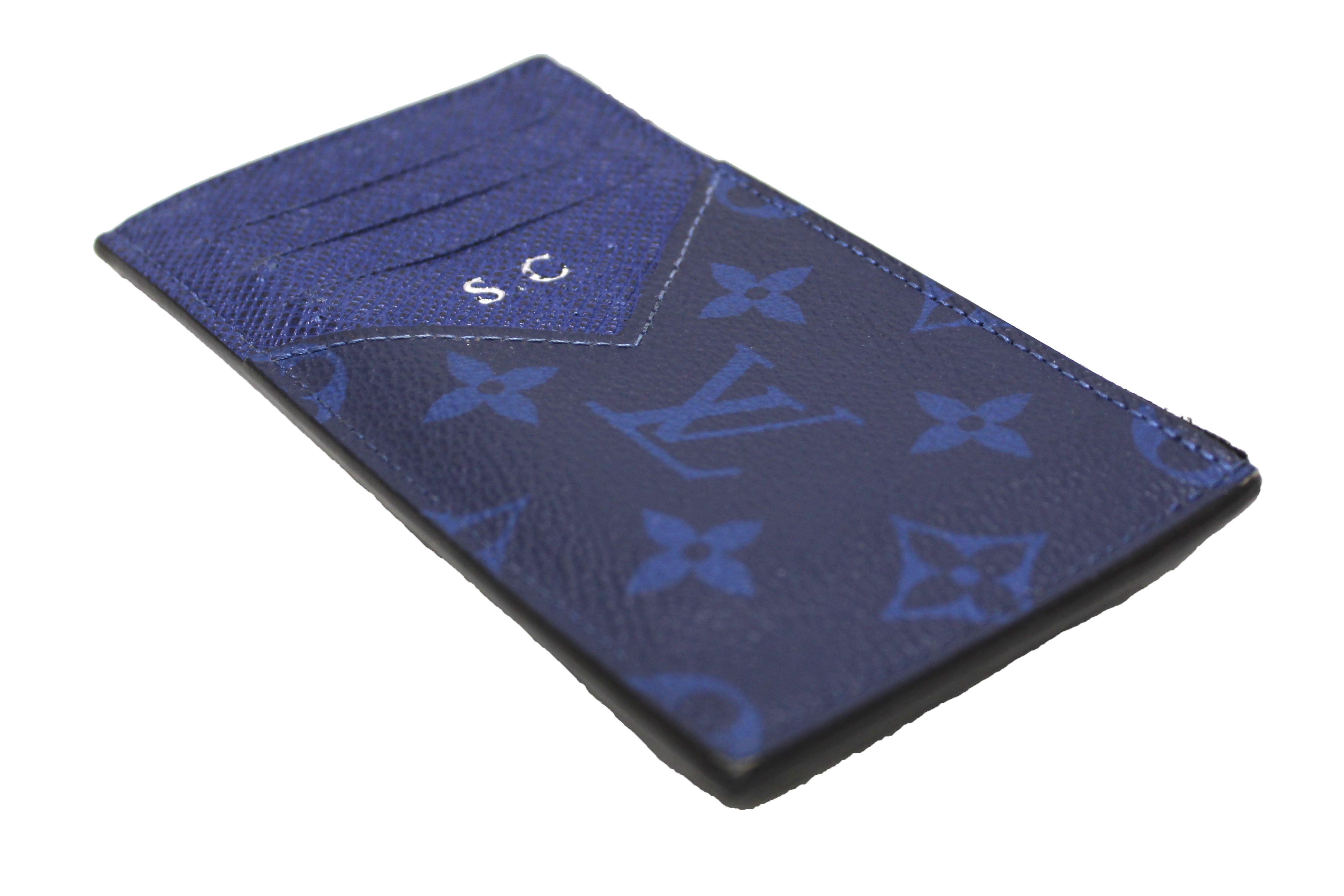 Authentic Louis Vuitton Blue Monogram Canvas/Taiga Leather Coin