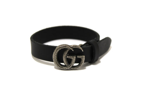 Authentic Gucci Black Leather Double G Engraving Bracelet Size S 648702