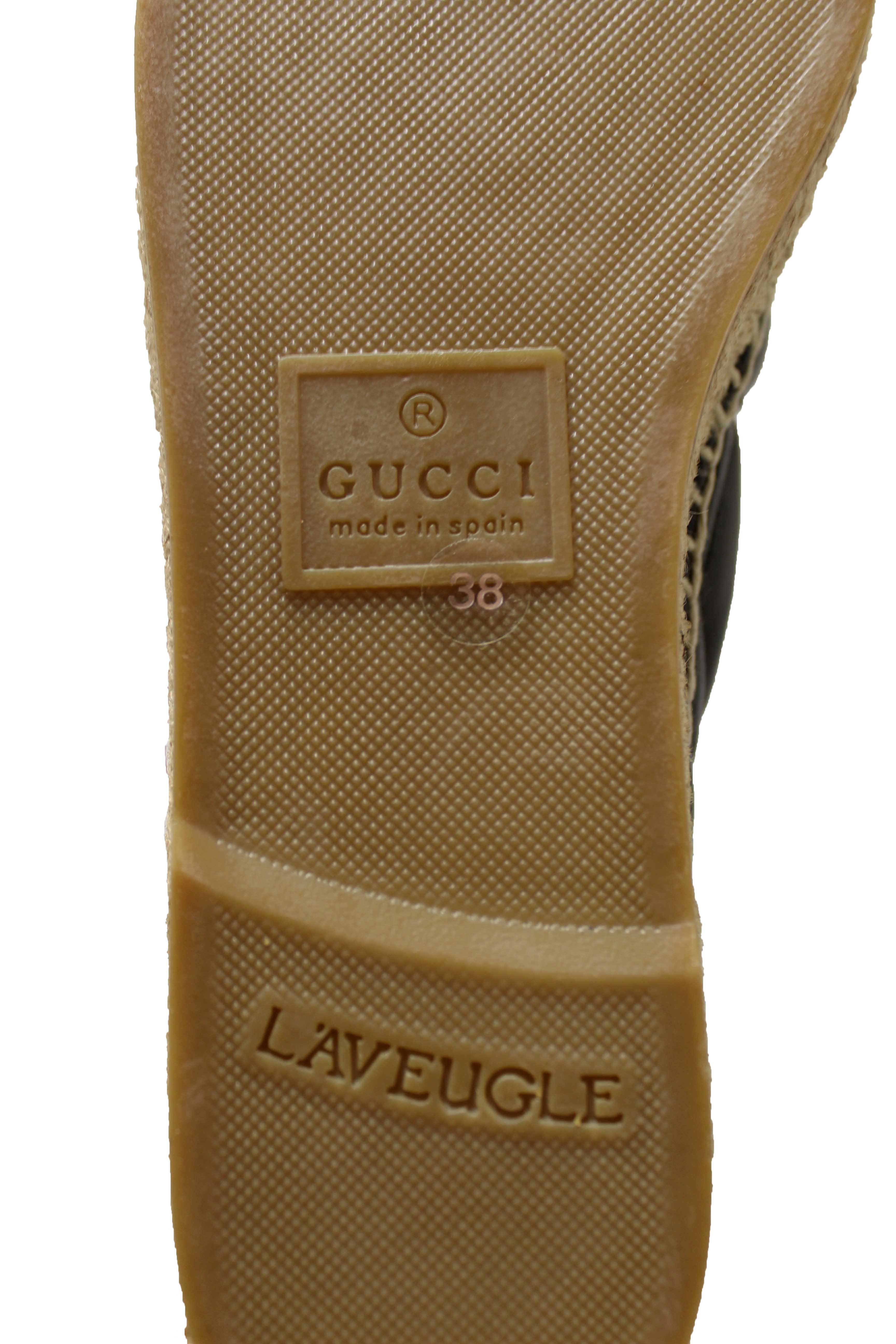 Authentic NEW Gucci Black Quilted Soft Leather Espadrille Sandal Size 38