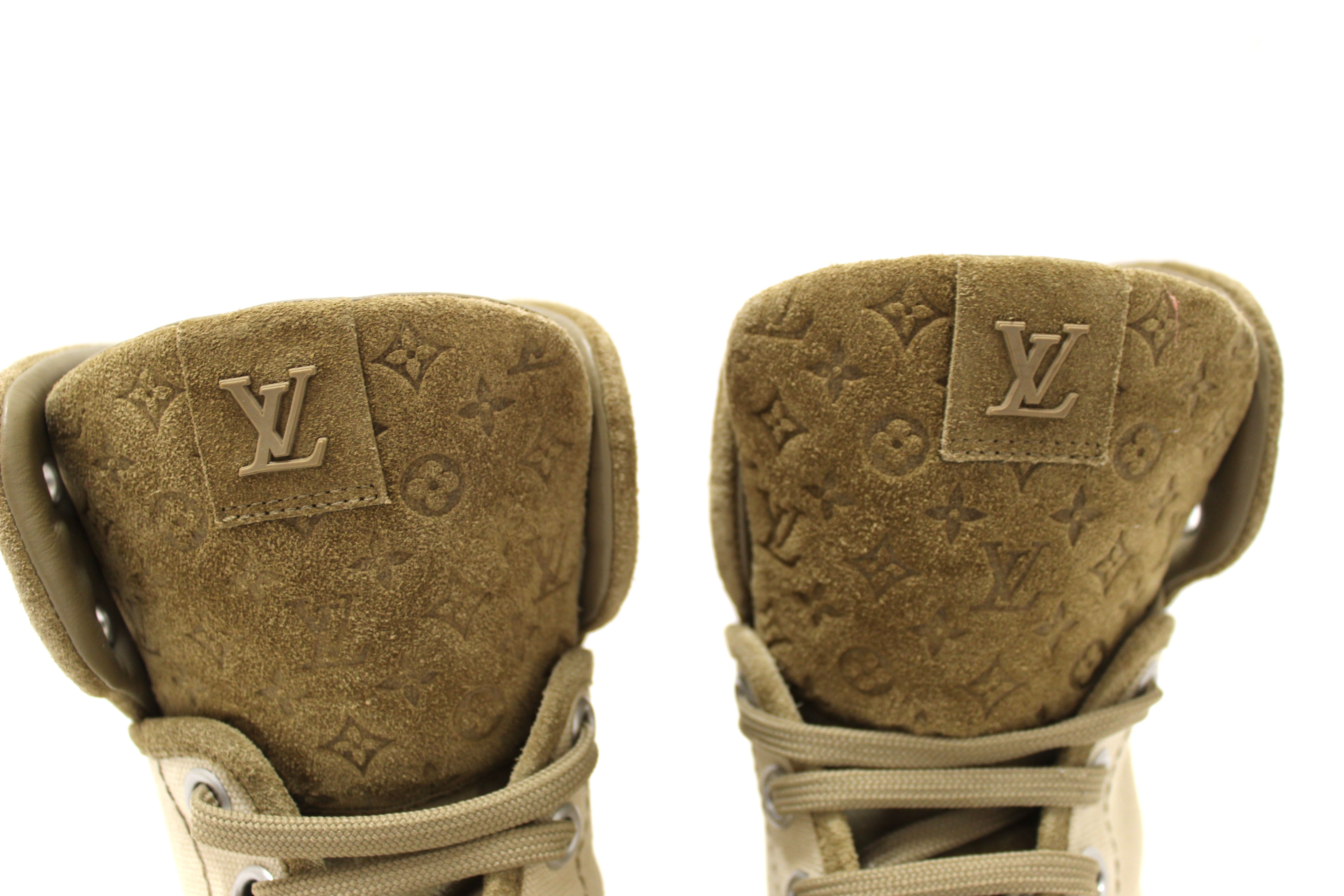 Authentic Louis Vuitton Beige Suede Batignolles Wedge Shoes Size 38