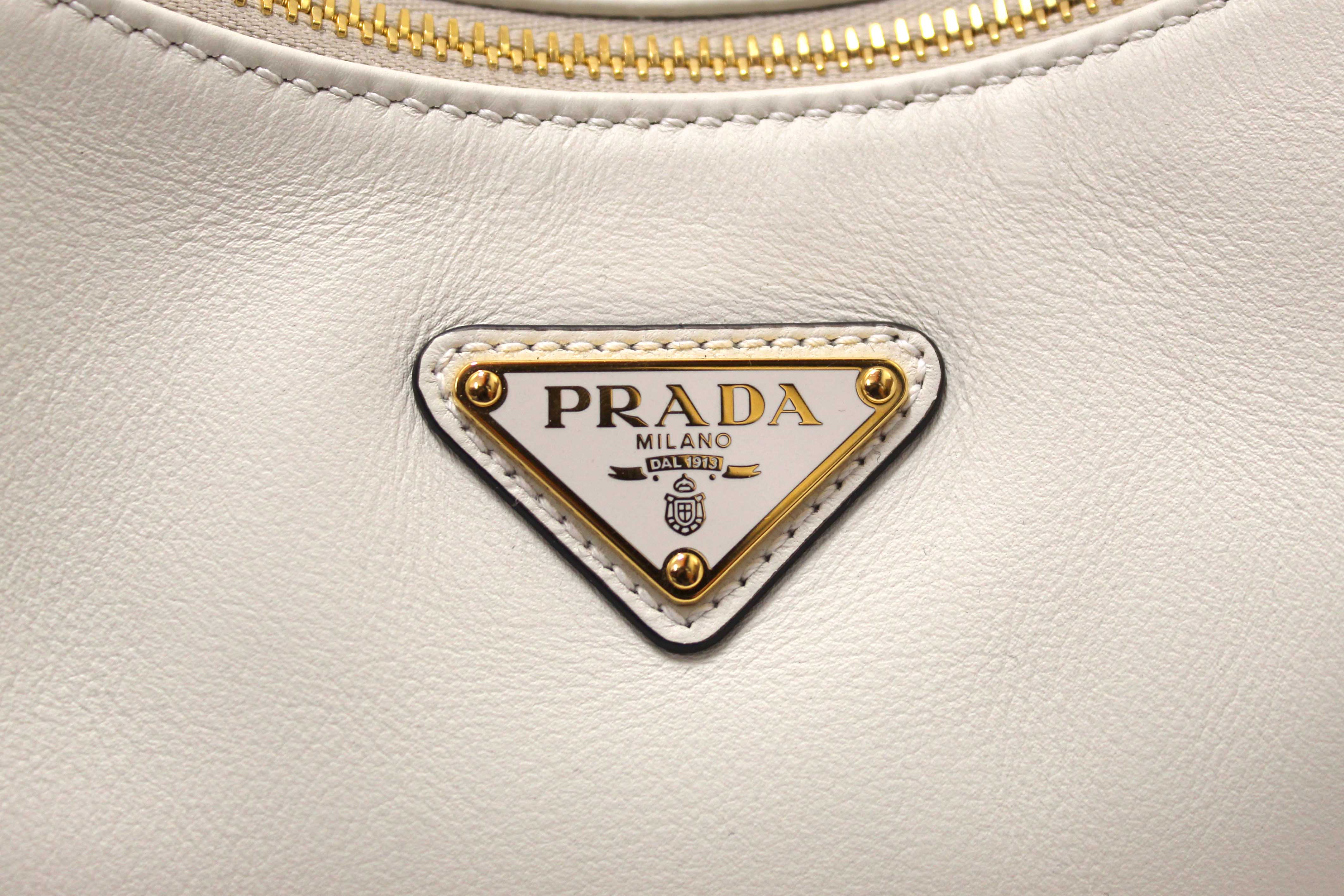 Authentic Prada White Calfskin Leather Aimée Medium Shoulder Bag