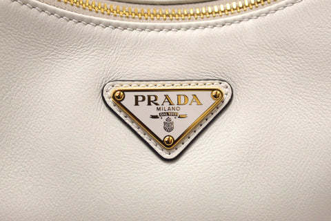 Authentic Prada White Calfskin Leather Aimée Medium Shoulder Bag