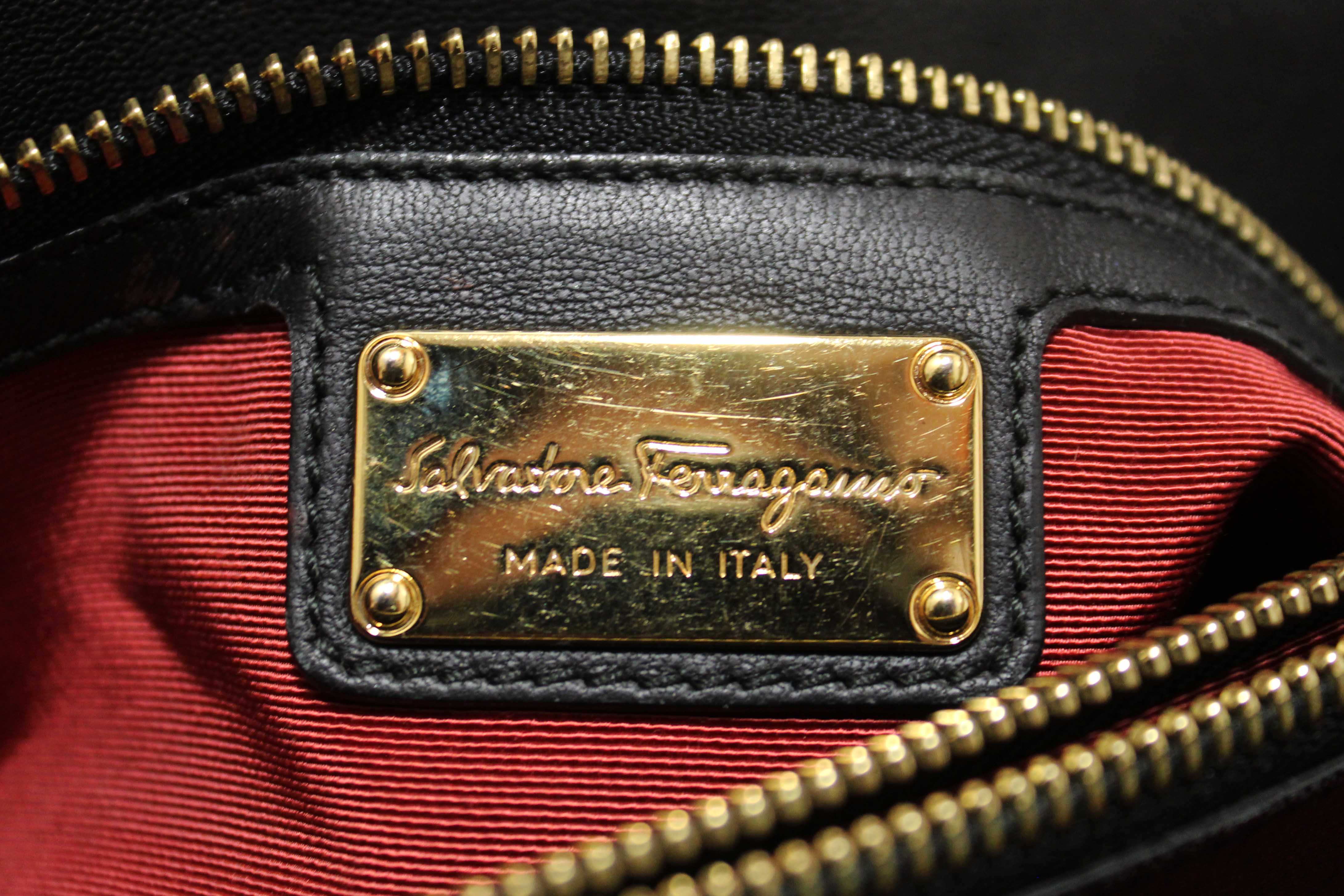 Authentic Salvatore Ferragamo Black Gancini Quilted Leather Flap Shoulder Bag