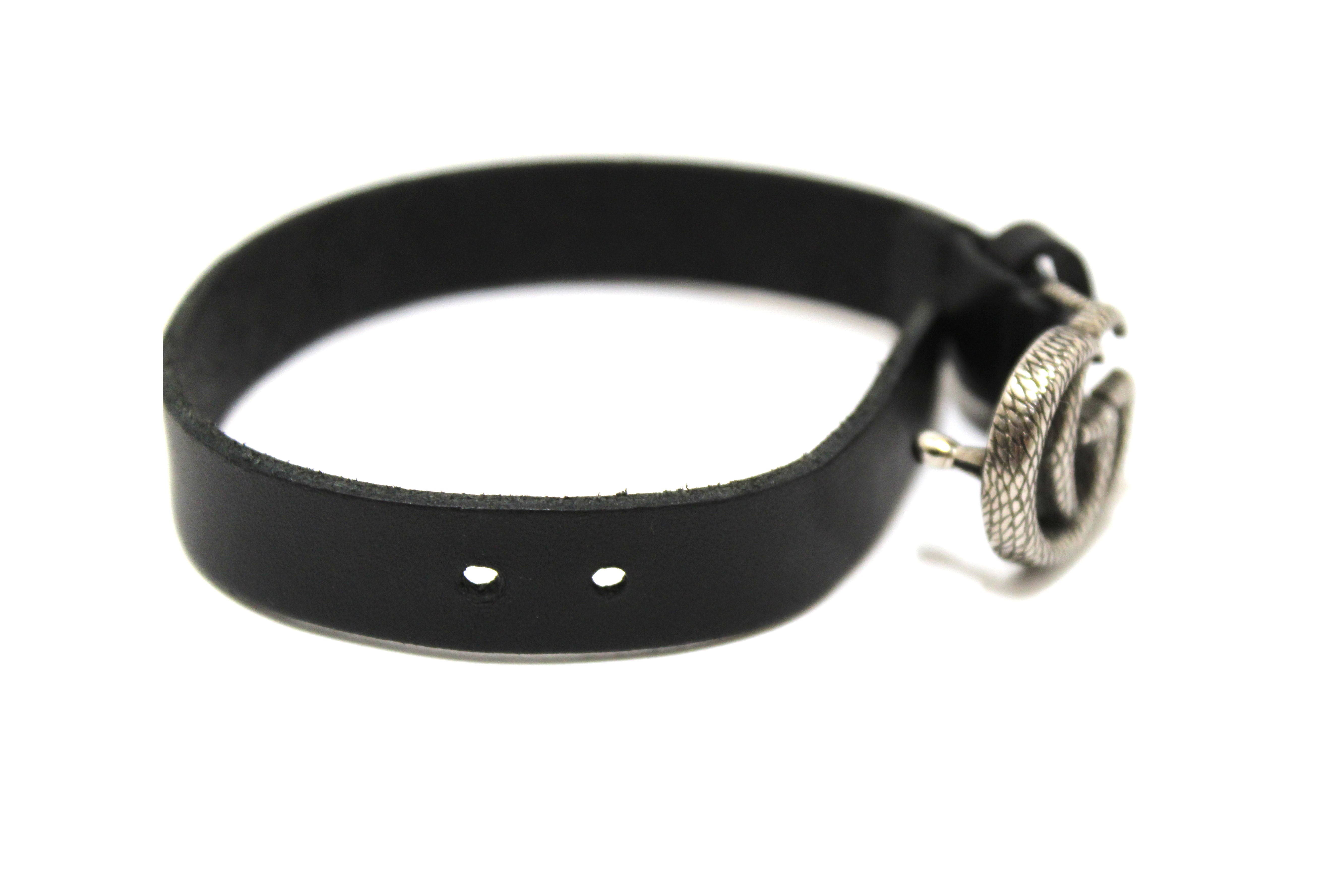 Authentic Gucci Black Leather Double G Engraving Bracelet Size S 648702