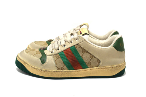 Authentic NEW Gucci Green And Red Web Stripe Screener Sneakers Shoes Size 37.5