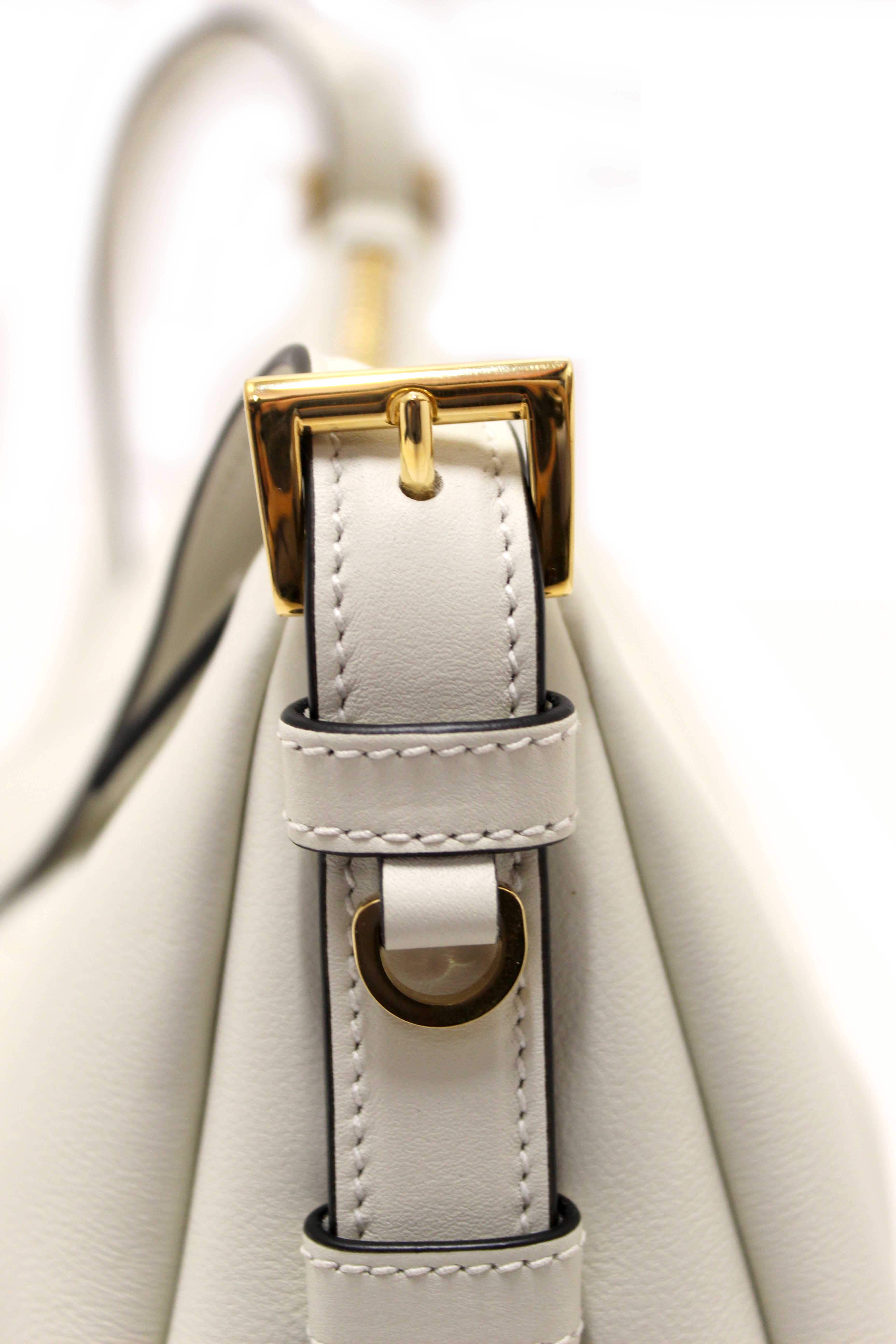 Authentic Prada White Calfskin Leather Aimée Medium Shoulder Bag