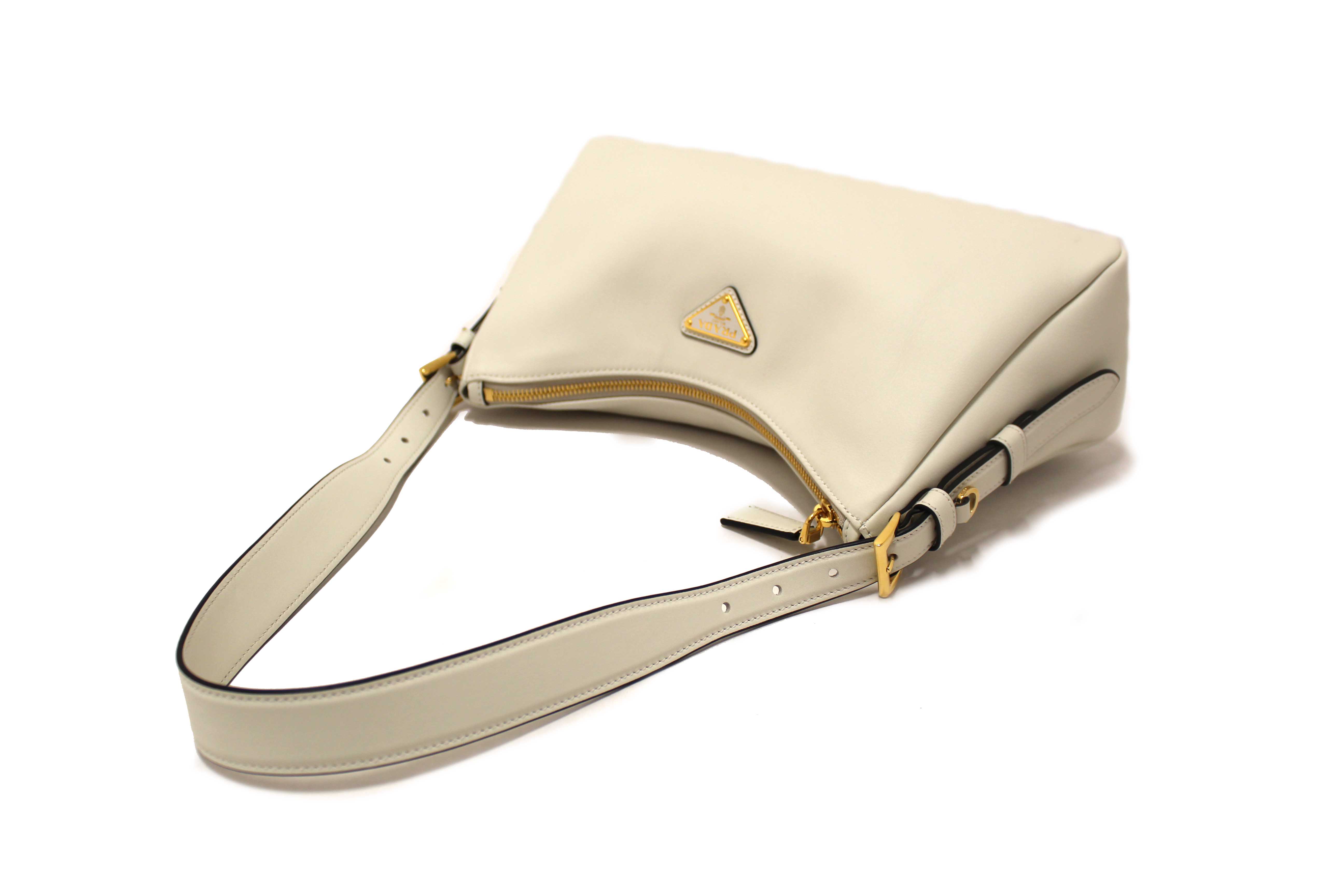 Authentic Prada White Calfskin Leather Aimée Medium Shoulder Bag