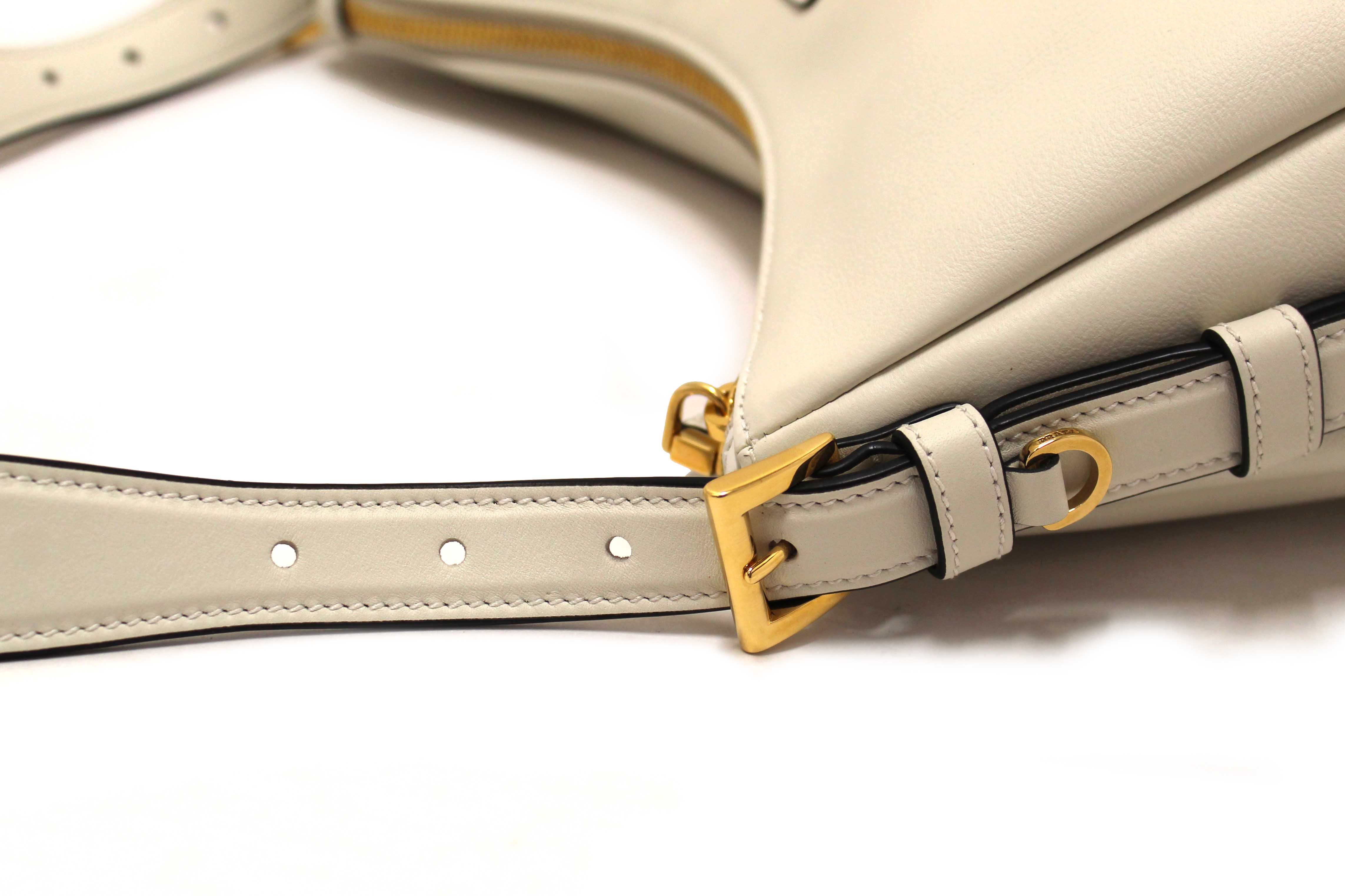 Authentic Prada White Calfskin Leather Aimée Medium Shoulder Bag