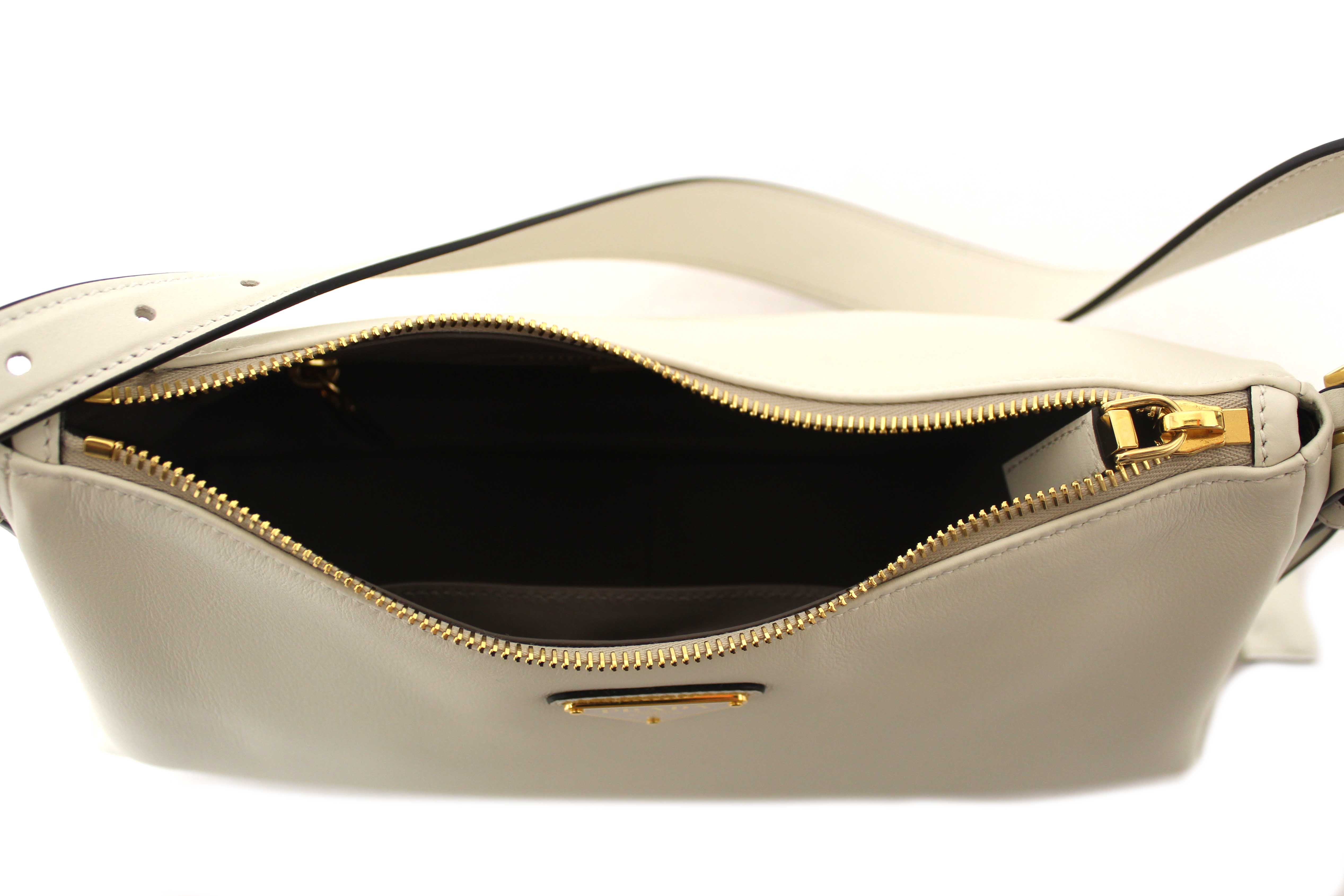 Authentic Prada White Calfskin Leather Aimée Medium Shoulder Bag