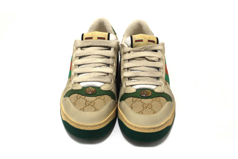 Authentic NEW Gucci Green And Red Web Stripe Screener Sneakers Shoes Size 37.5