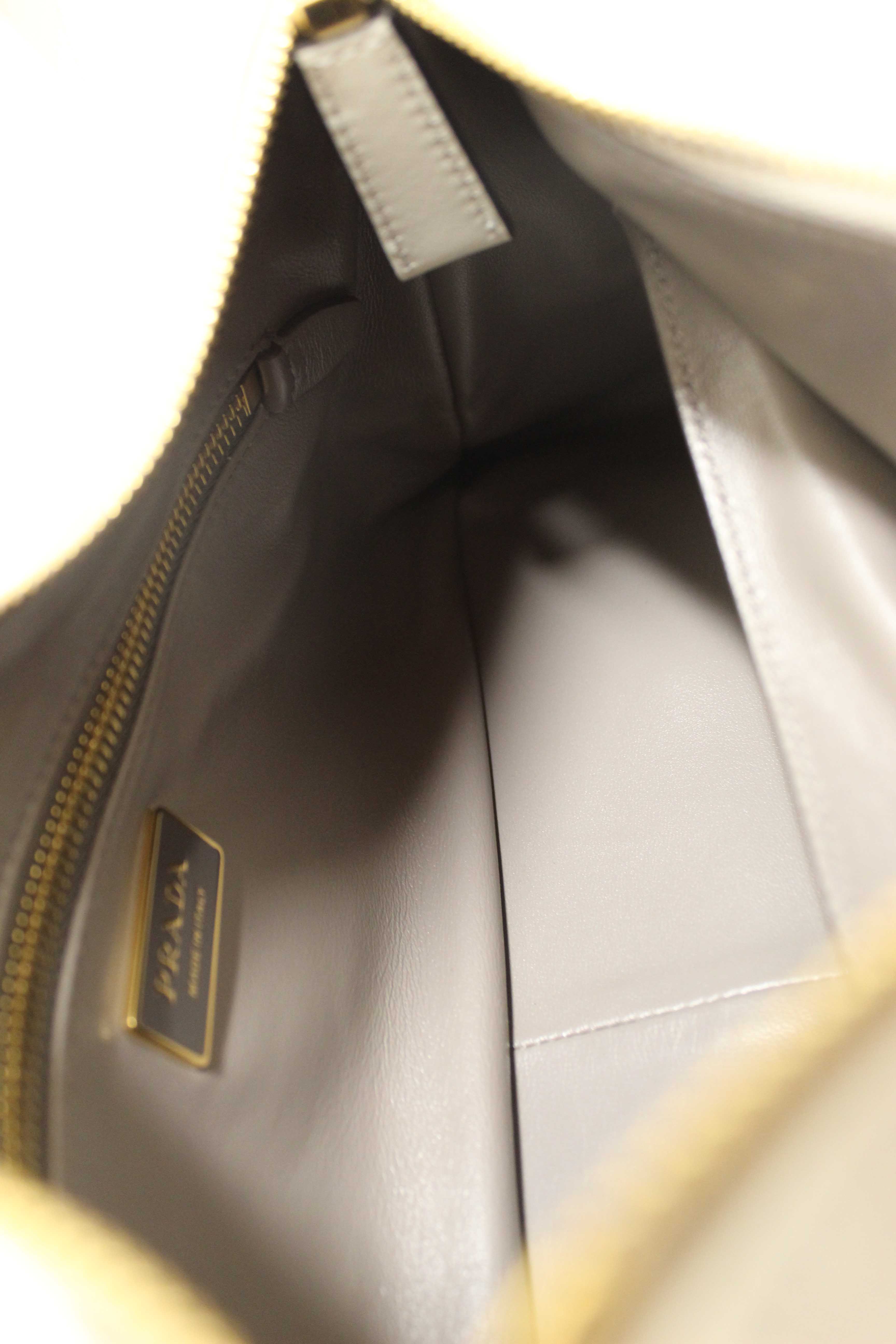 Authentic Prada White Calfskin Leather Aimée Medium Shoulder Bag