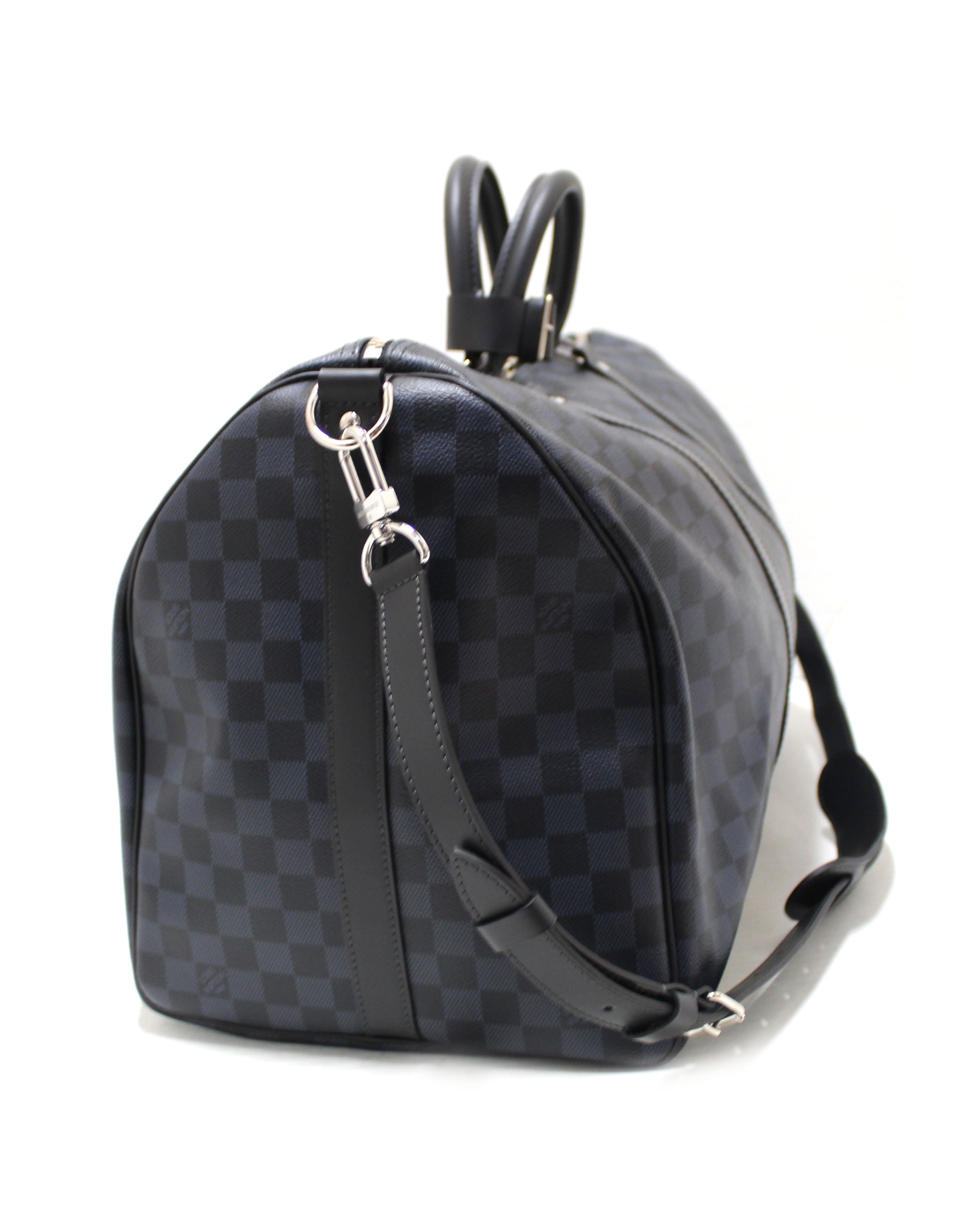 Authentic Louis Vuitton Damier Graphite Blue Coba Keepall Bandoulière 55 Travel Bag