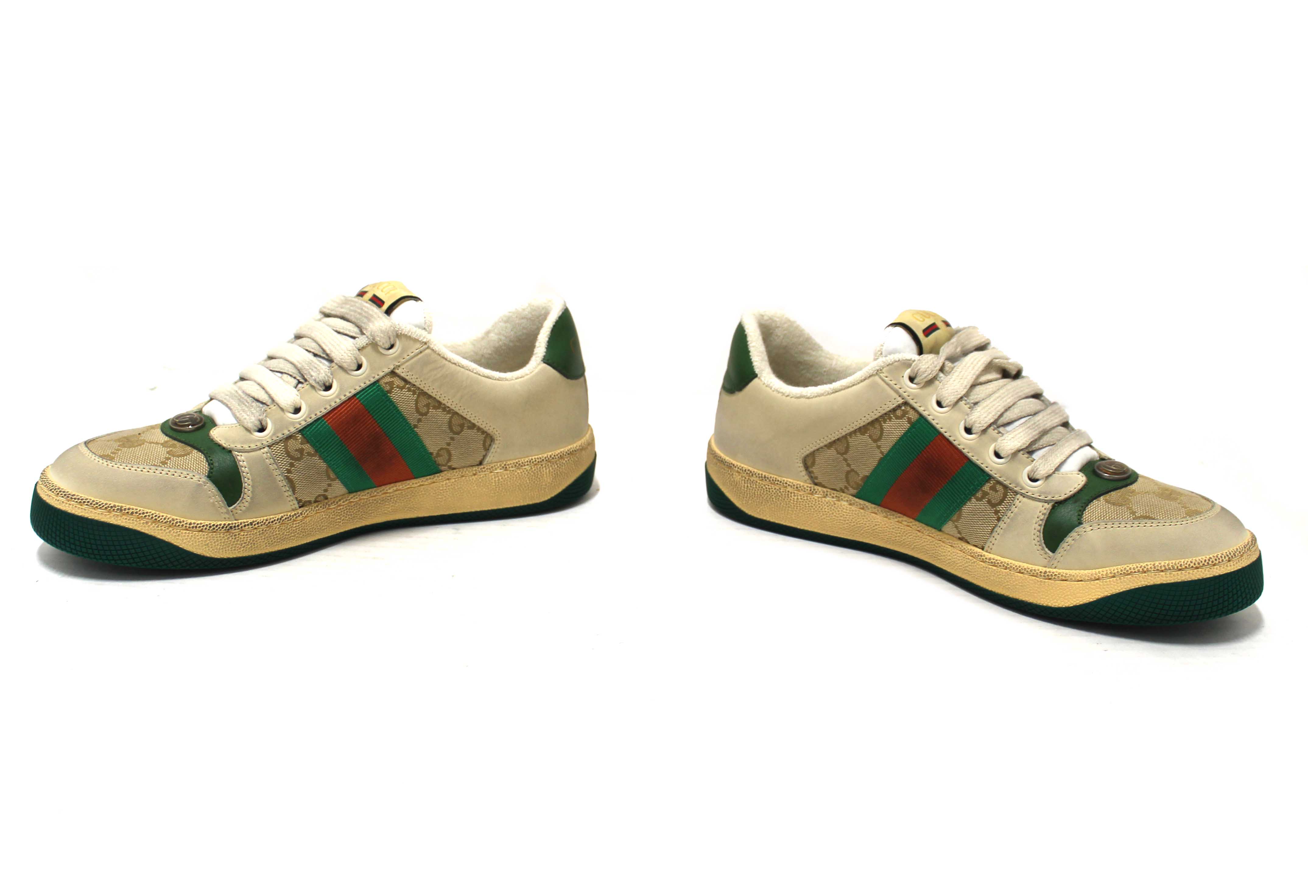 Authentic NEW Gucci Green And Red Web Stripe Screener Sneakers Shoes Size 37.5