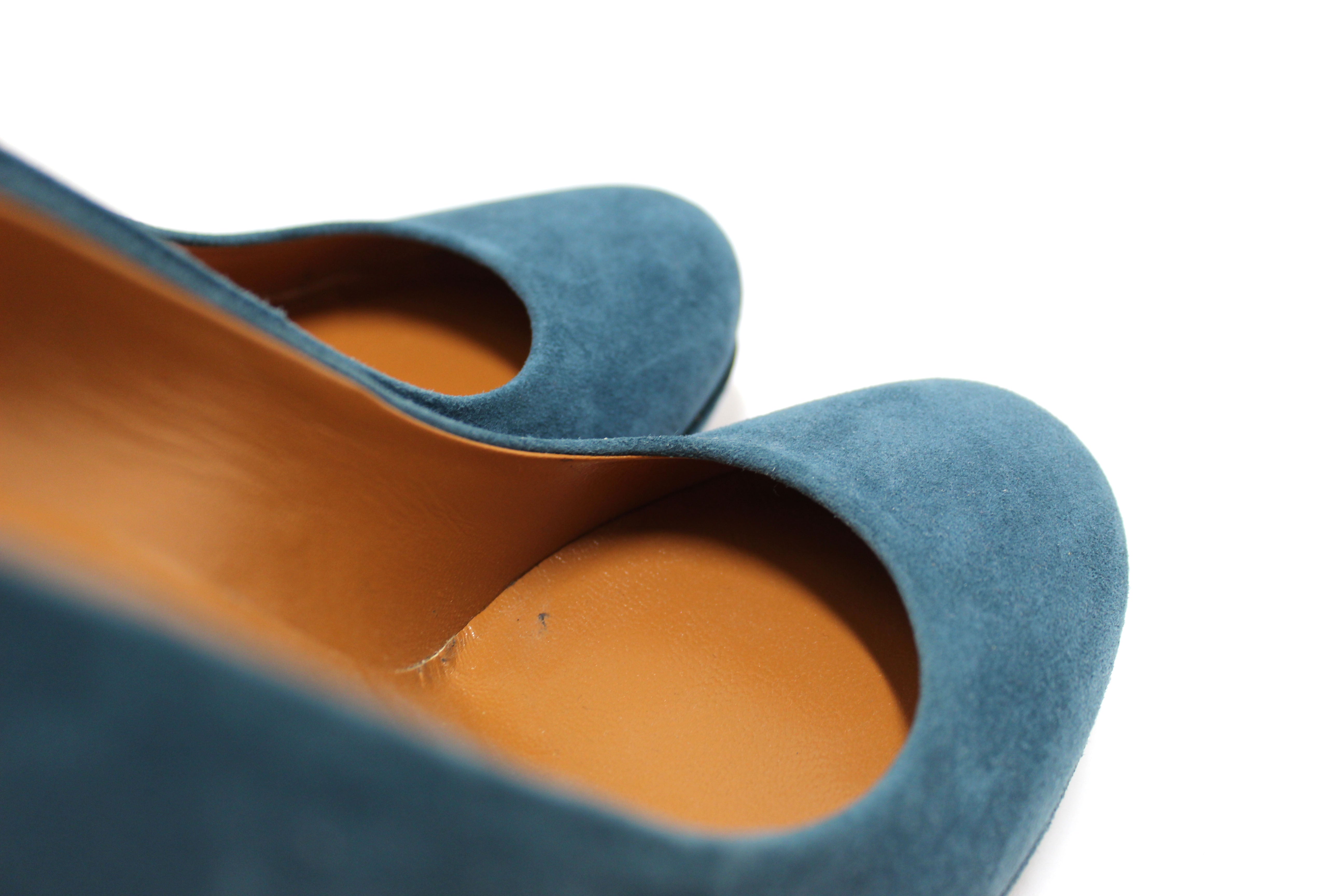 Authentic Gucci Blue Suede Leather Platform Pump Shoes Size 36.5