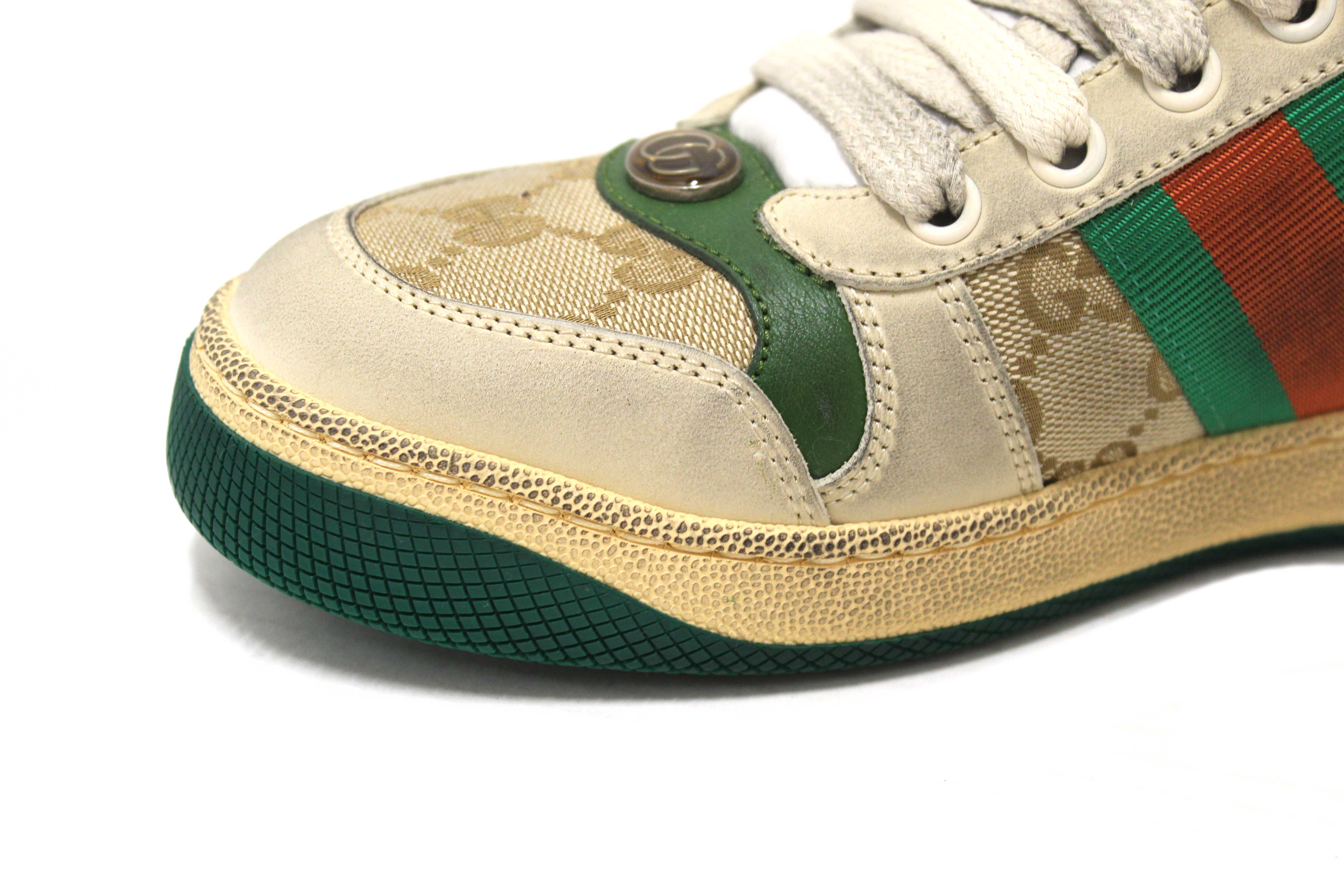 Authentic NEW Gucci Green And Red Web Stripe Screener Sneakers Shoes Size 37.5