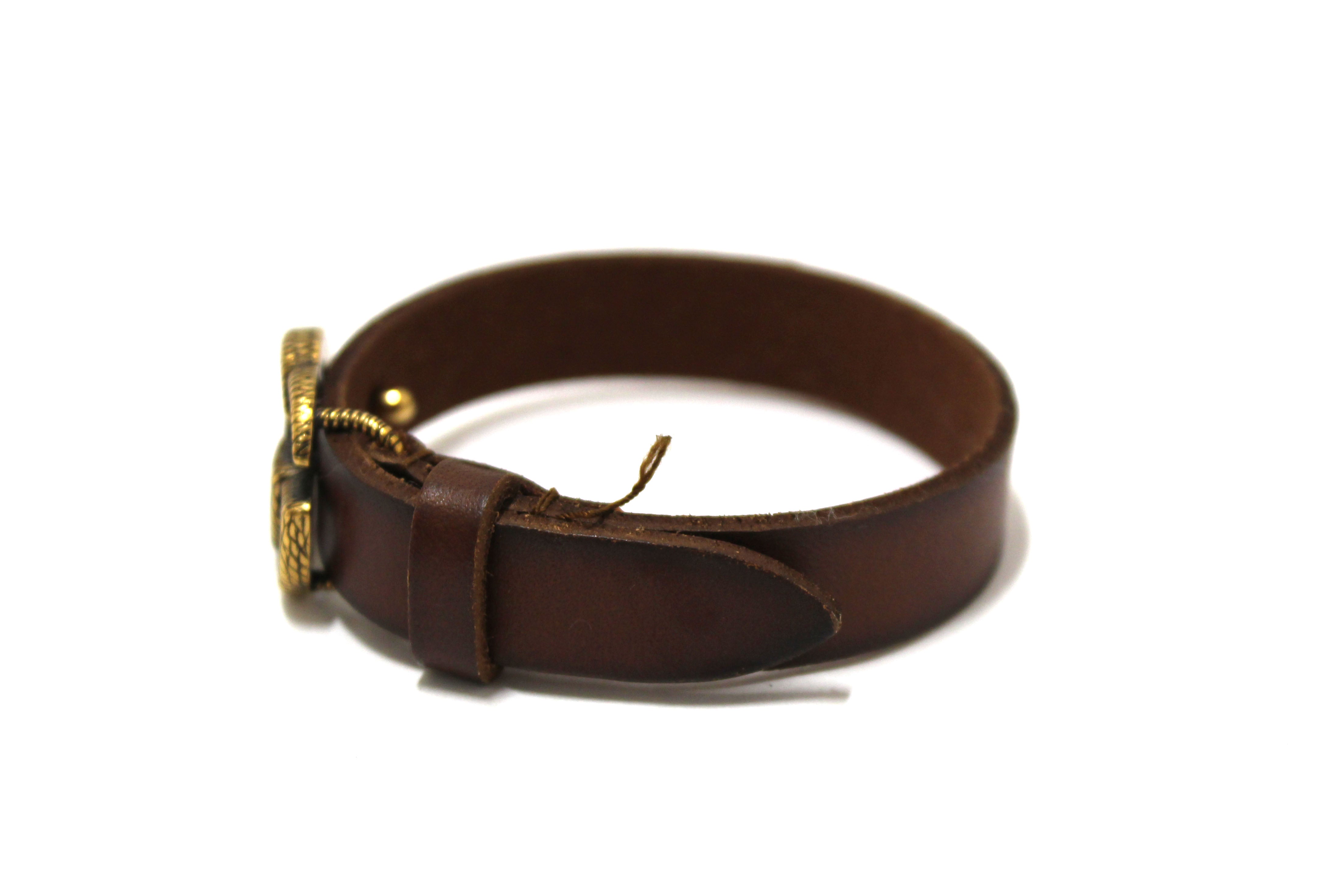 Authentic Gucci Brown Leather Double G Engraving Bracelet Size S 648702