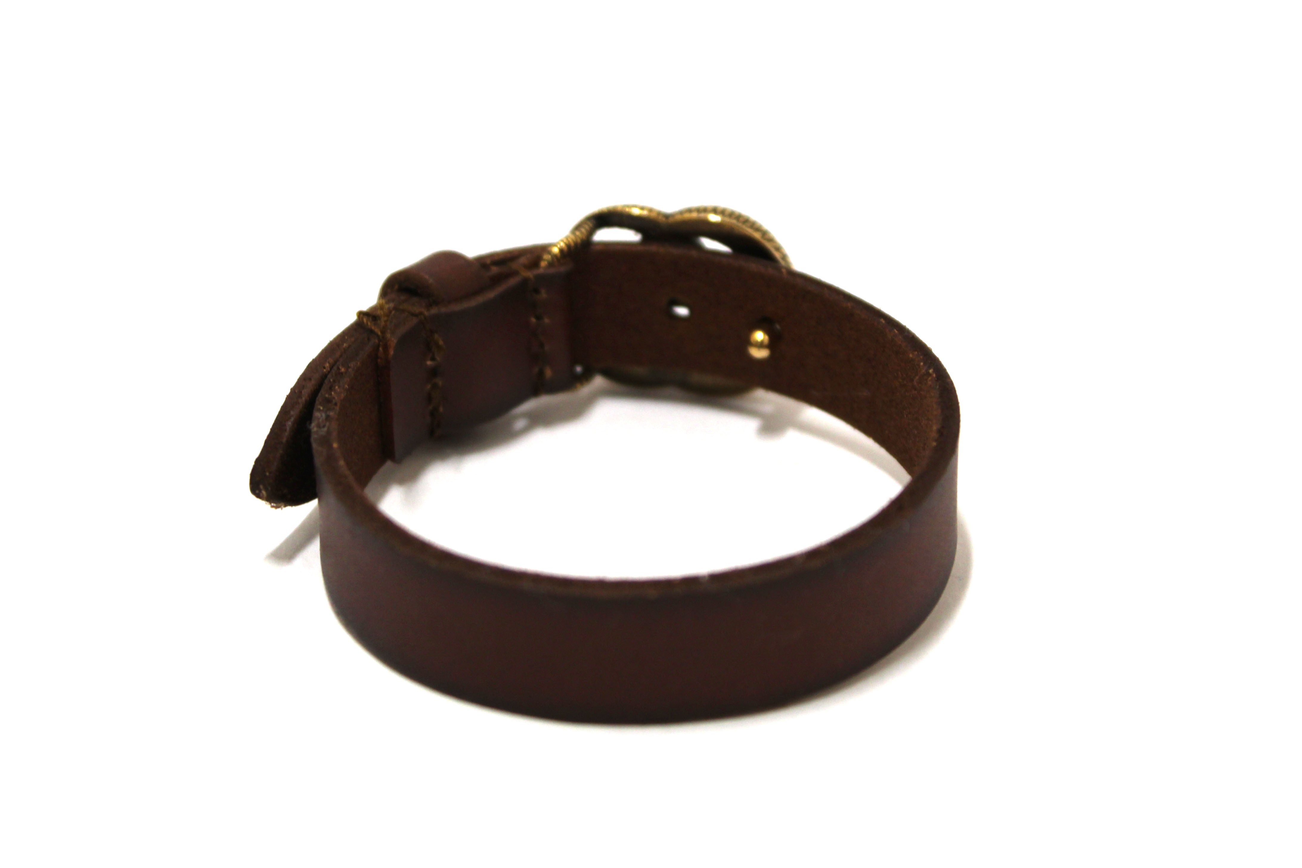 Authentic Gucci Brown Leather Double G Engraving Bracelet Size S 648702