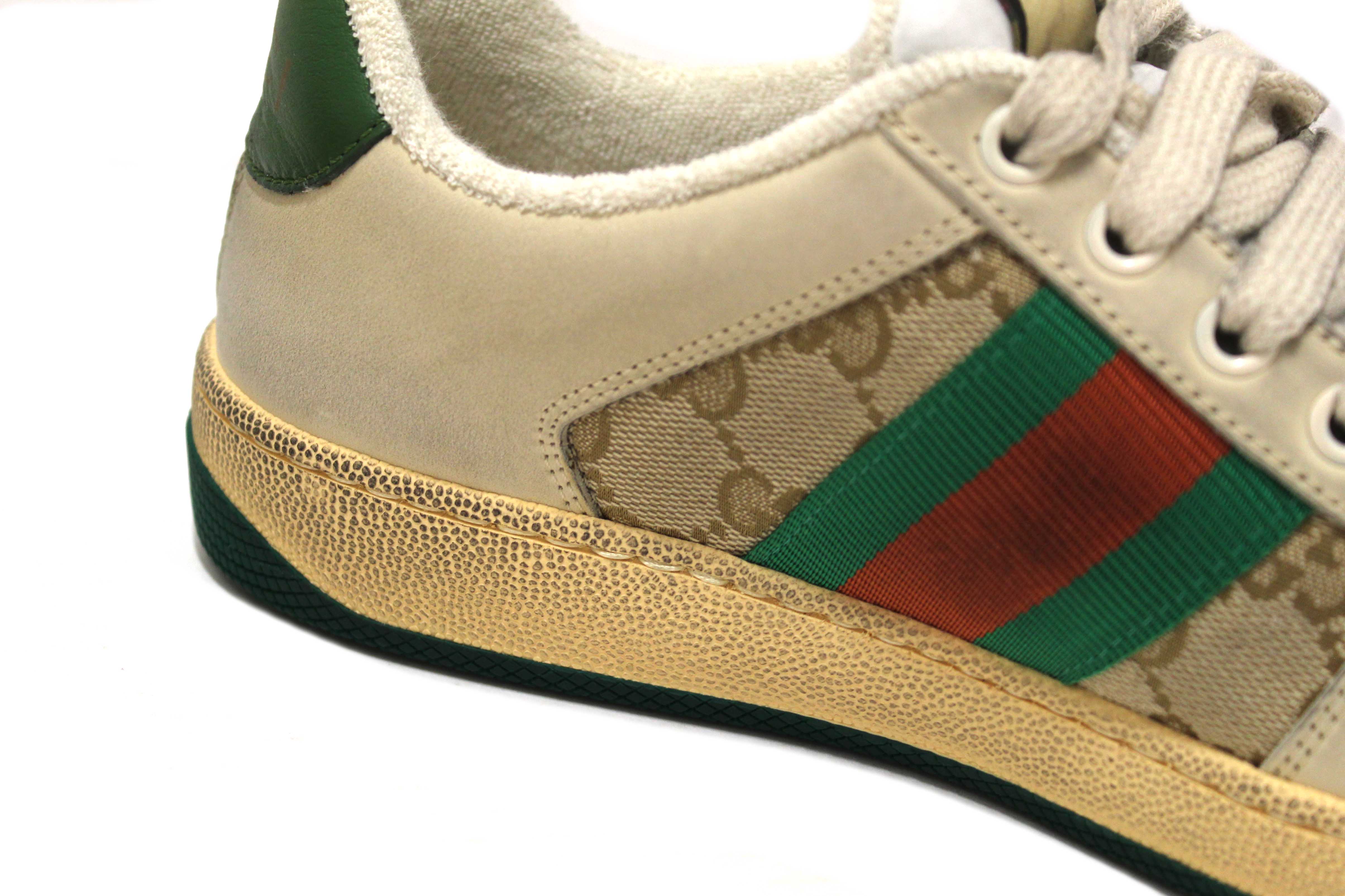 Authentic NEW Gucci Green And Red Web Stripe Screener Sneakers Shoes Size 37.5