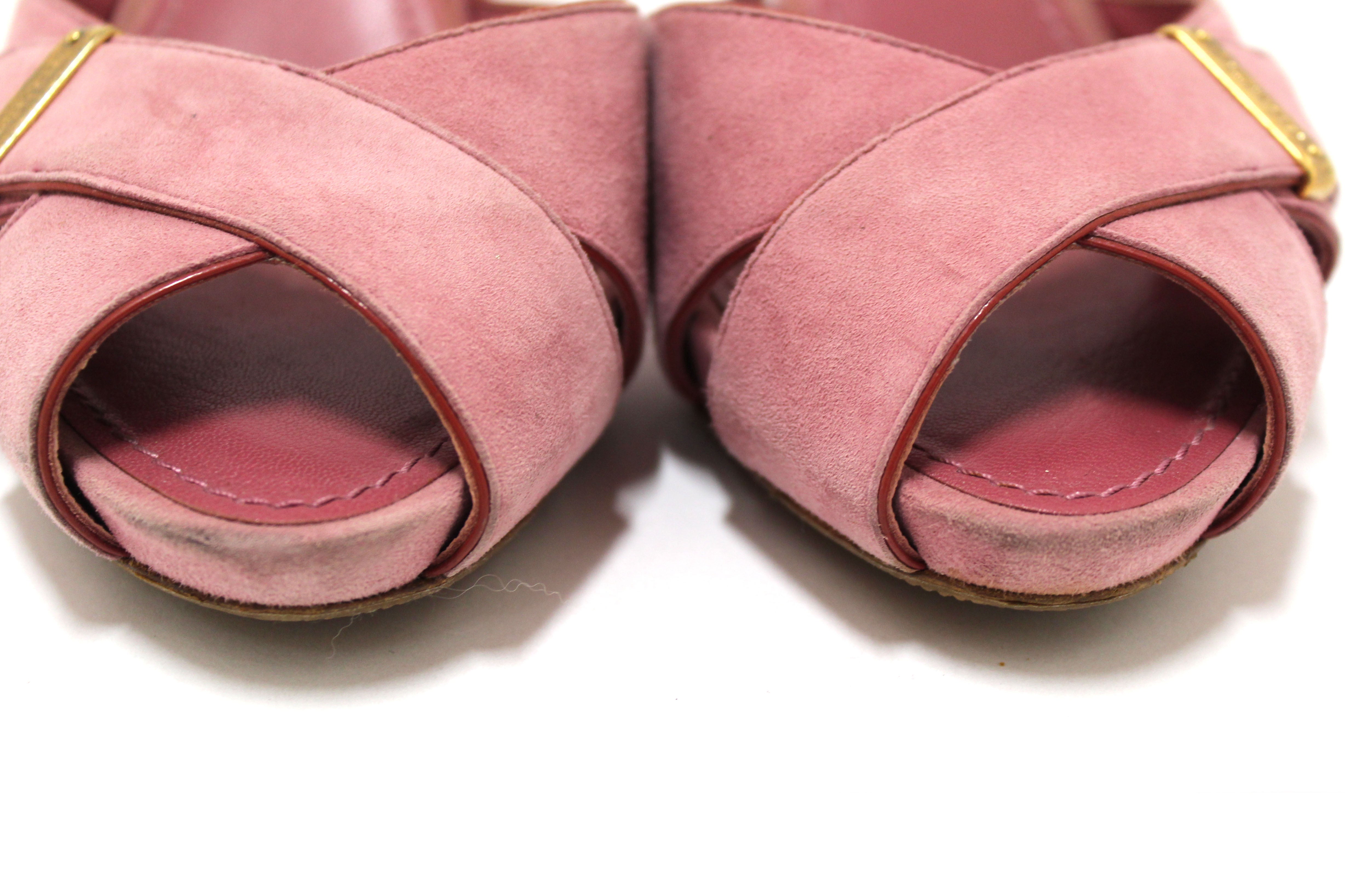 Authentic Louis Vuitton Pink Suede Crisscross Slide Sandal Size 38