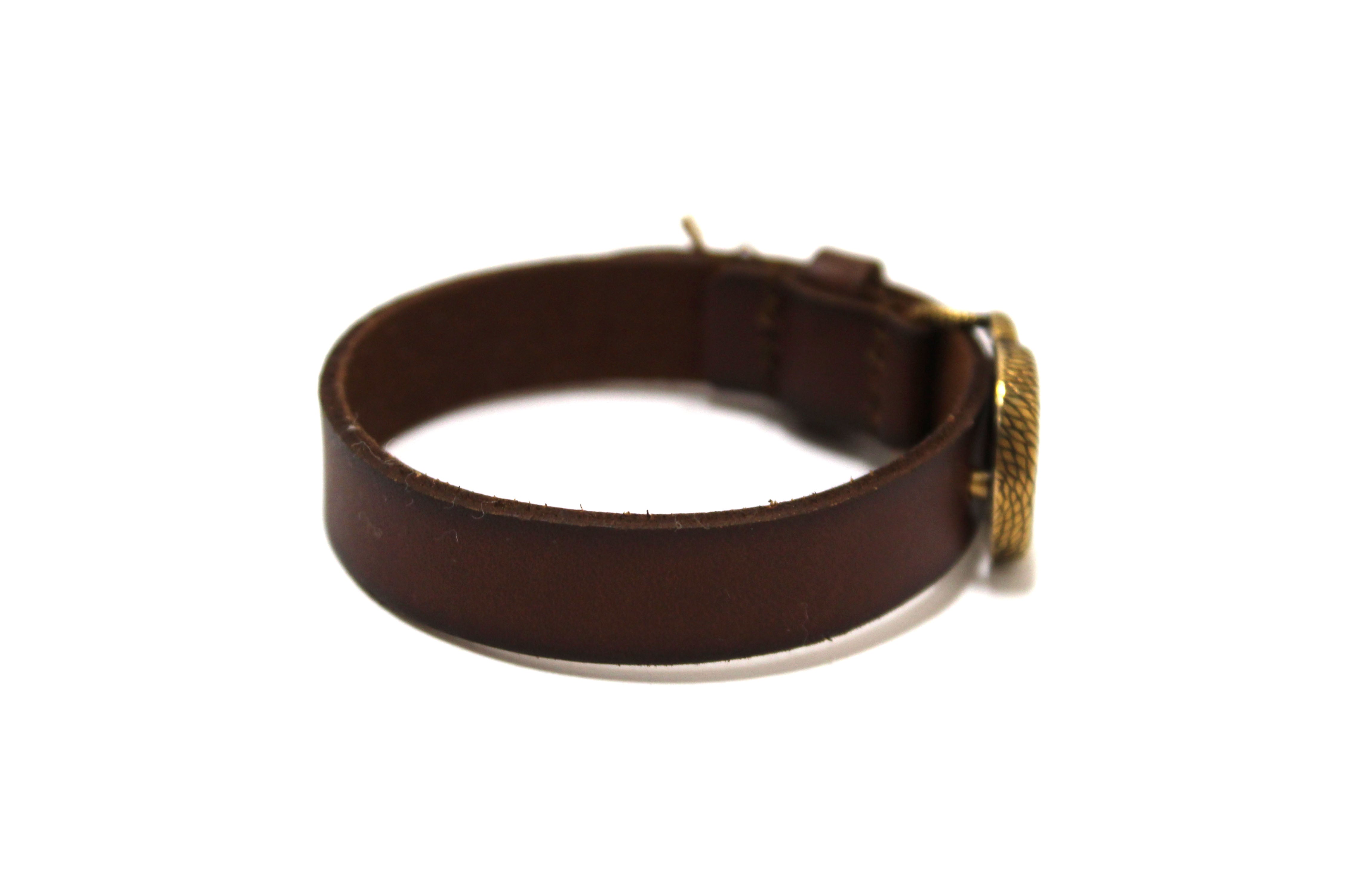 Authentic Gucci Brown Leather Double G Engraving Bracelet Size S 648702