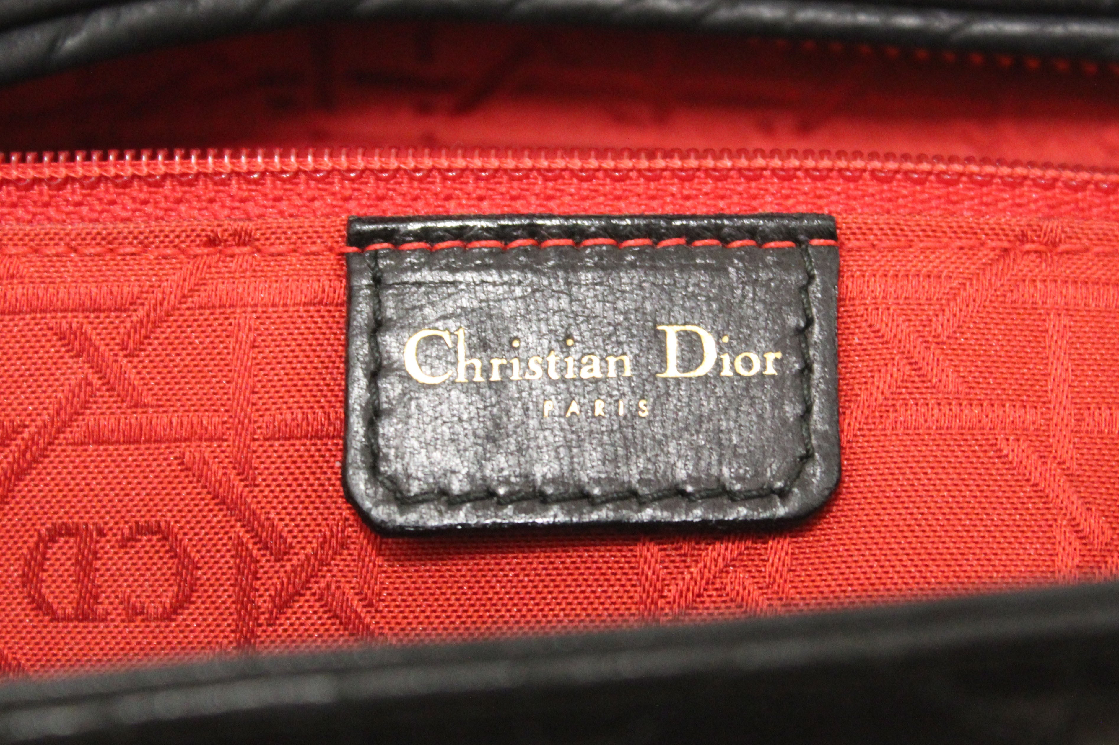Authentic Christian Dior Black Cannage Lambskin Leather Large Lady Dior Bag